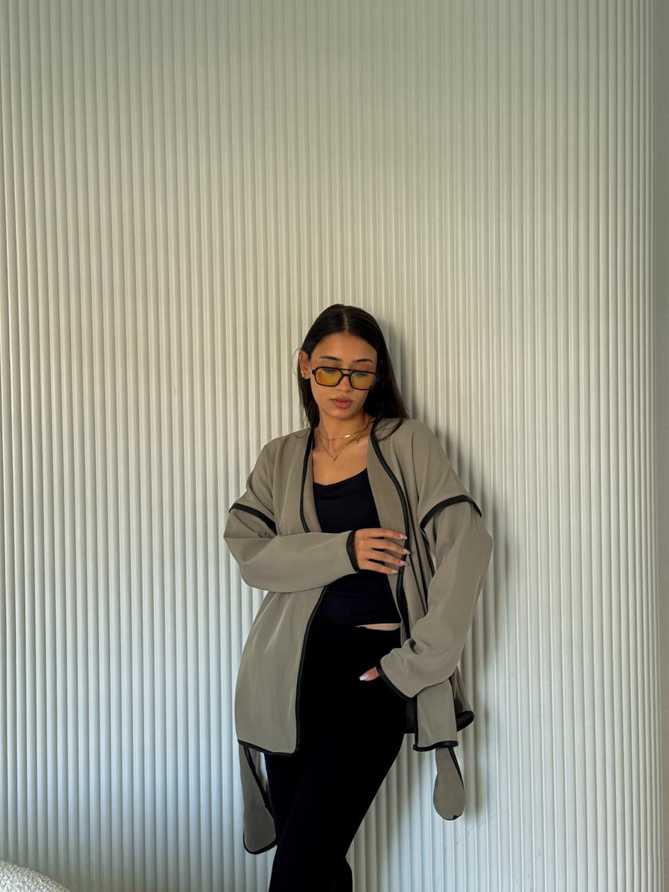 Olive fleece x leather Jacket