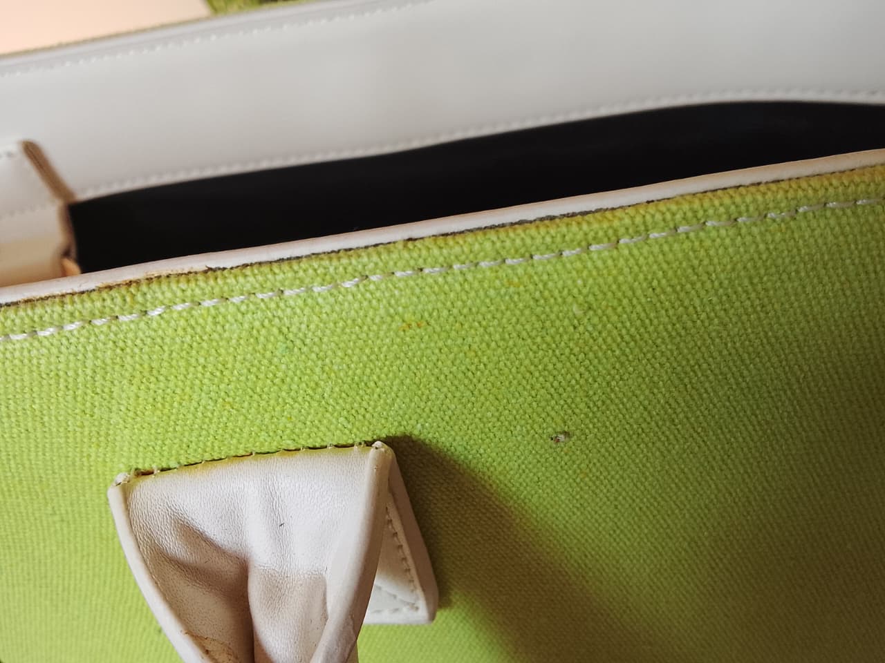 White x Lime | Leather Canvas Bag (Zero Waste 🌿)