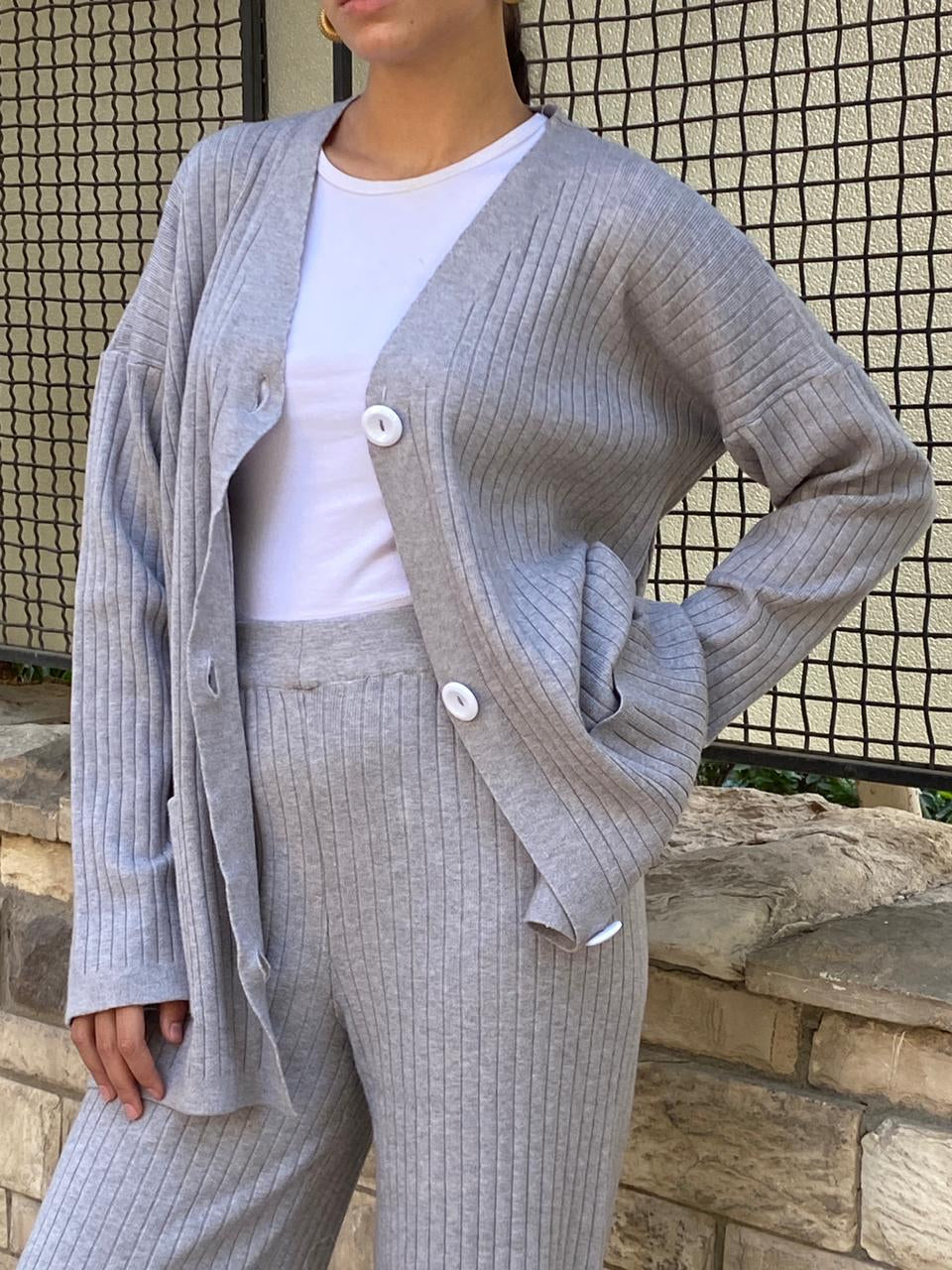 Grey | Cardigan & Pants knit Set