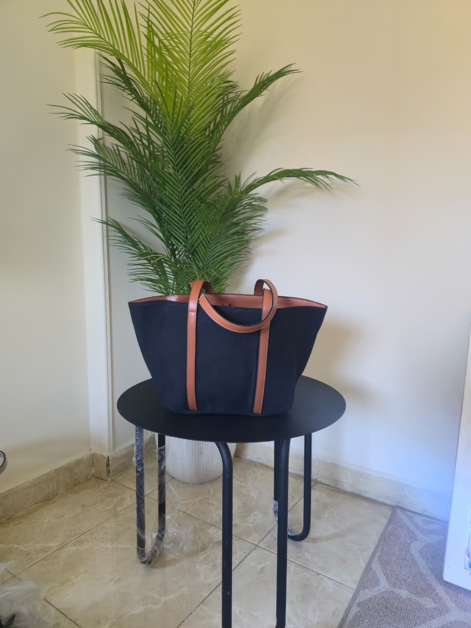 Black x Camel | leather x Canvas Tote (Zero Waste 🌿)