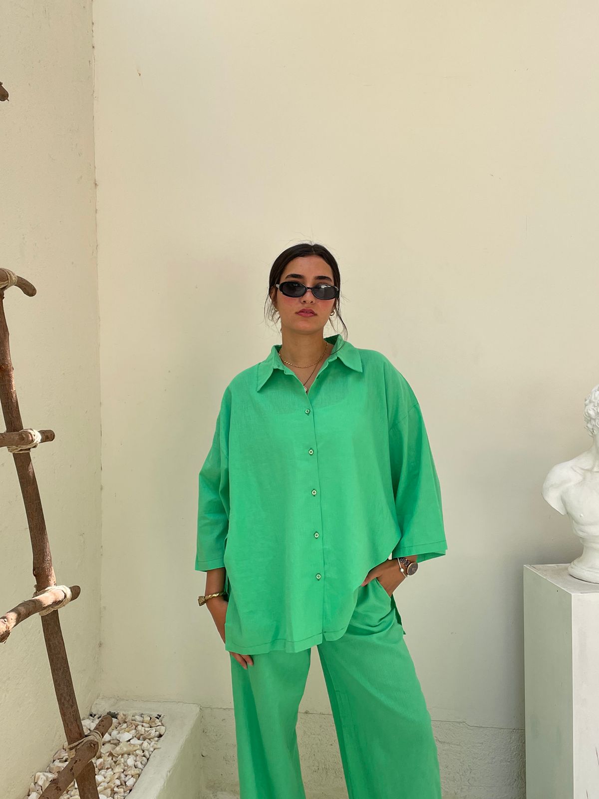 Green | Free Size Linen Shirt