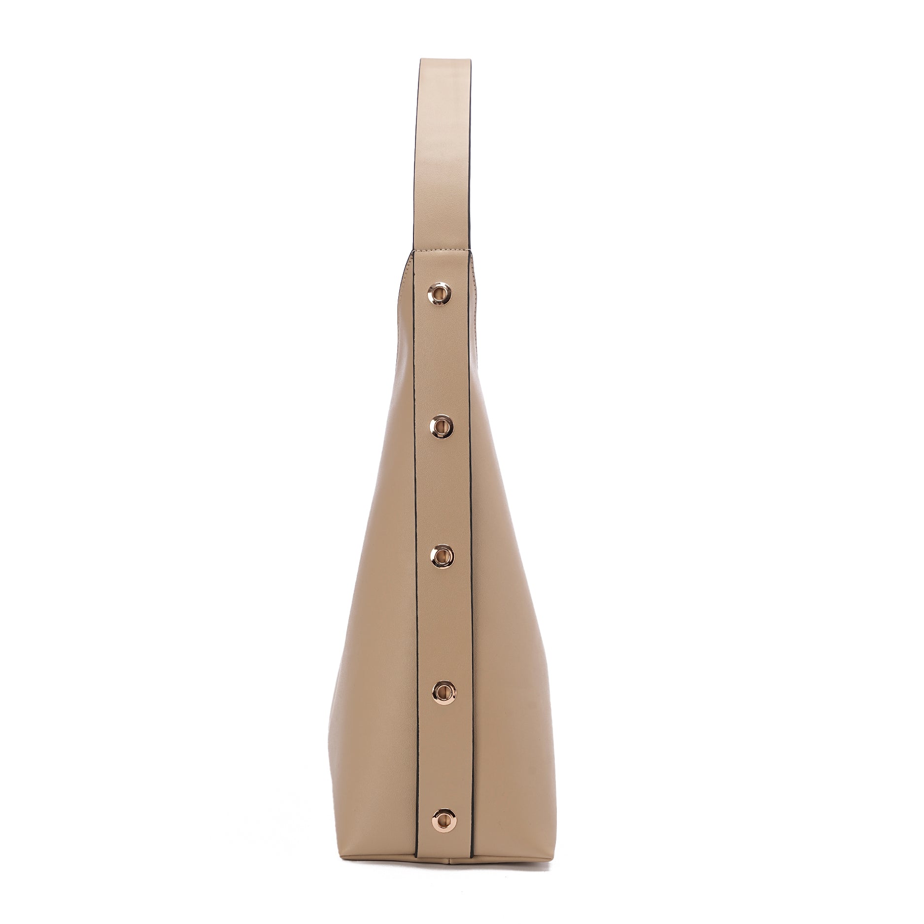 Beige| Leather Bag With Eyelets