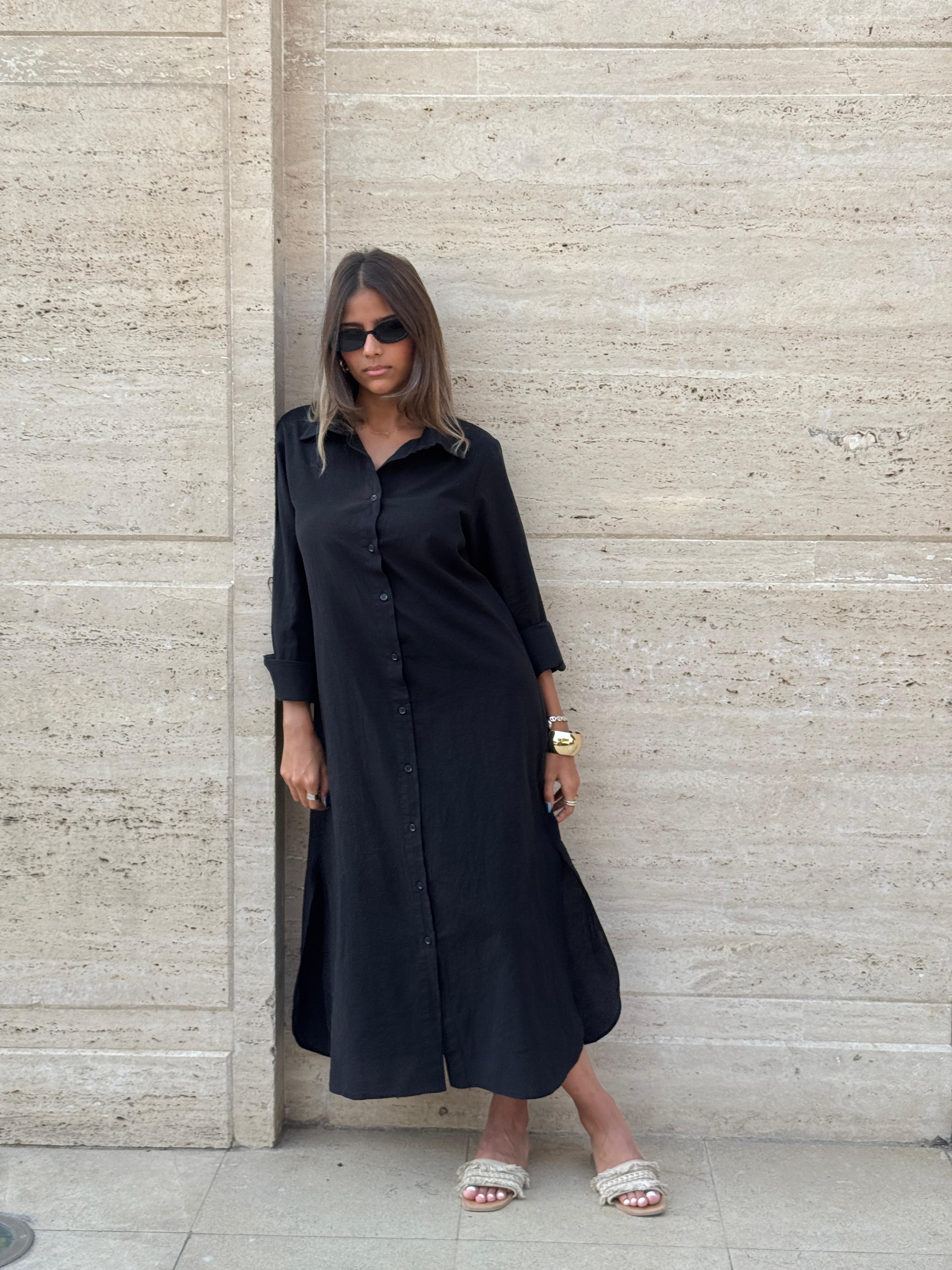 Black | Long Sleeves Linen Dress