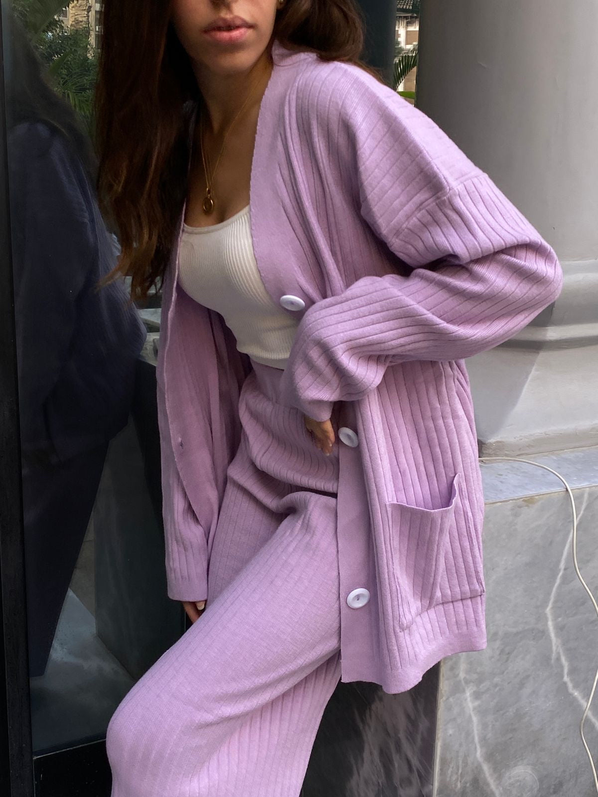 Lilac | Cardigan & Pants knit Set