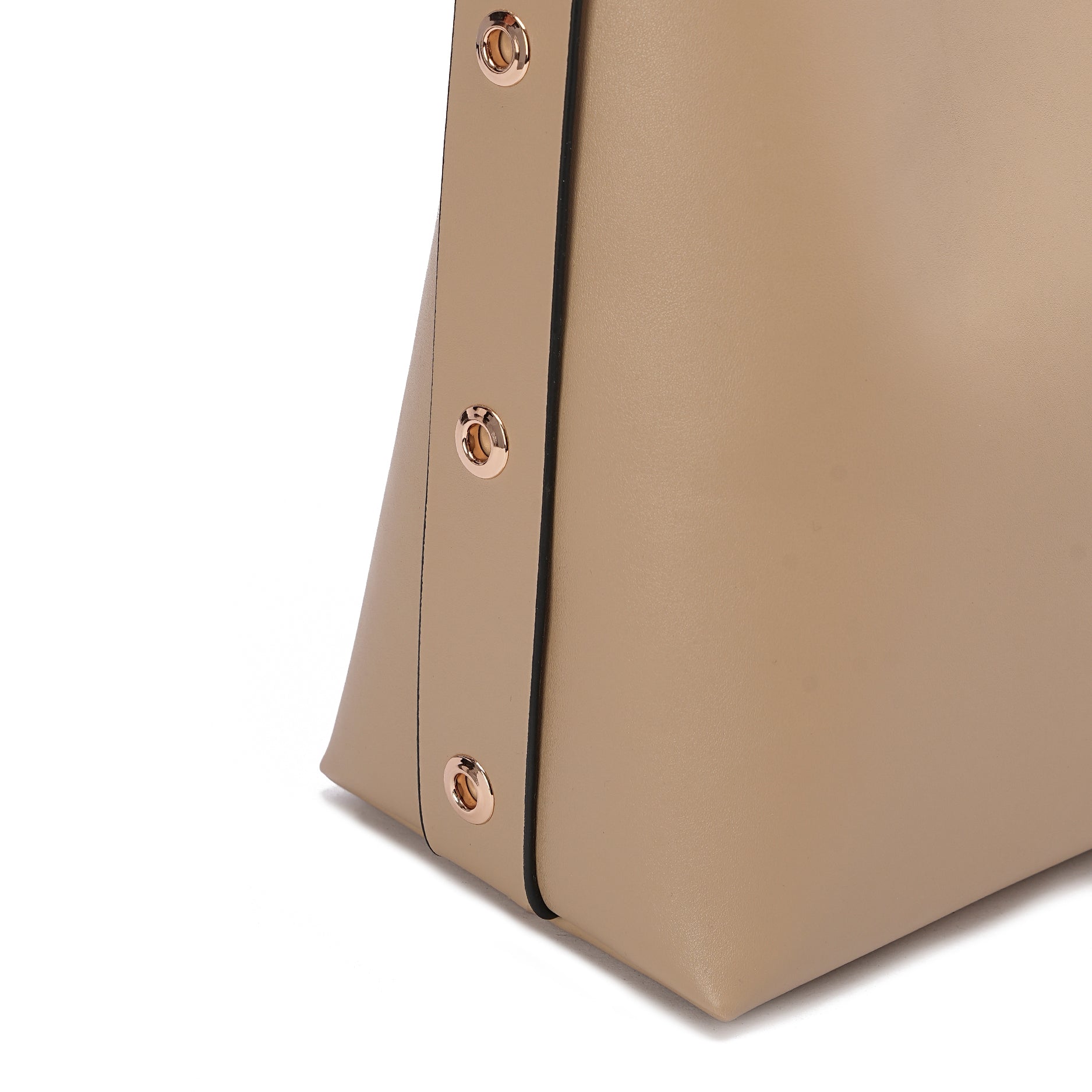 Beige| Leather Bag With Eyelets