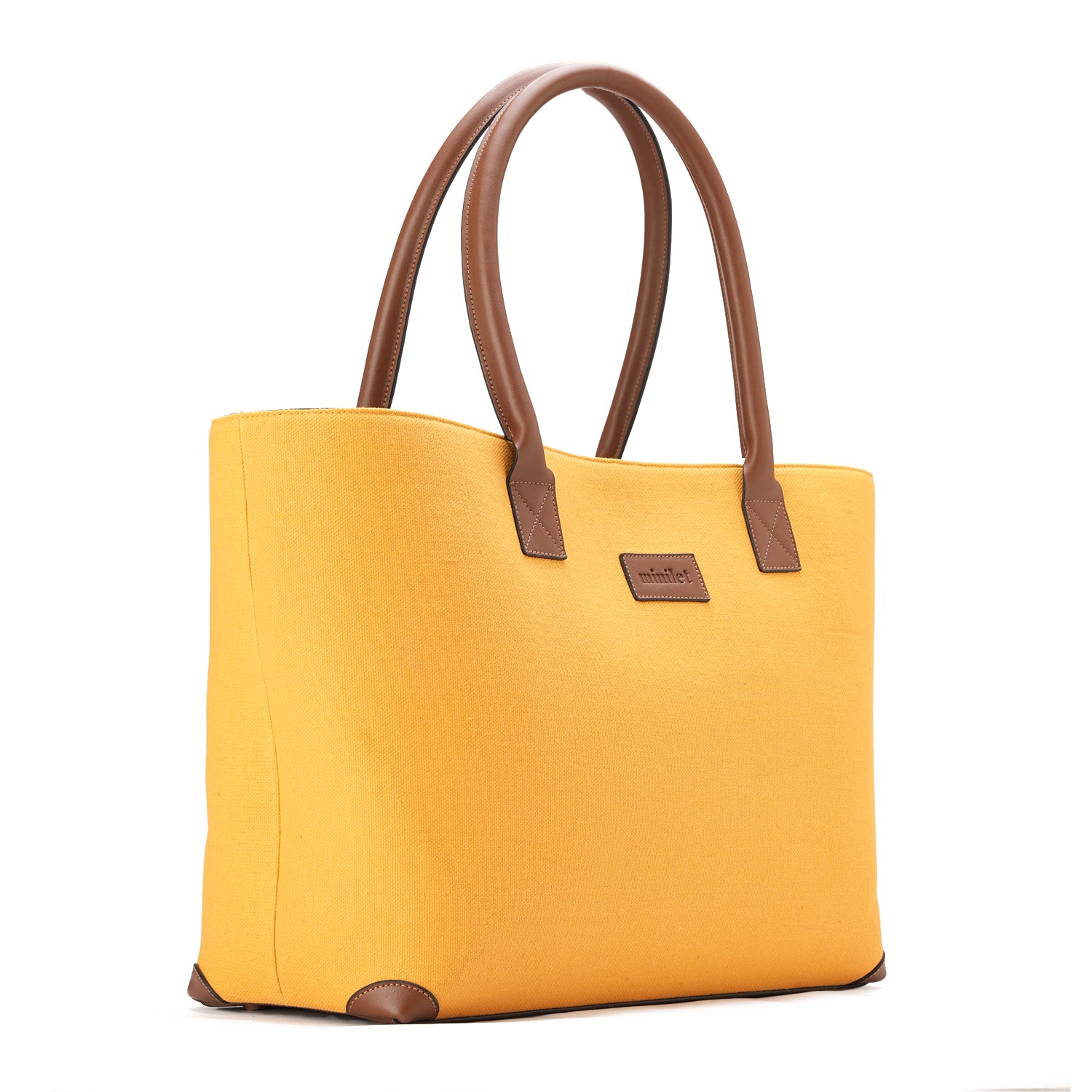 Brown X Mustard Yellow | Leather Canvas Bag