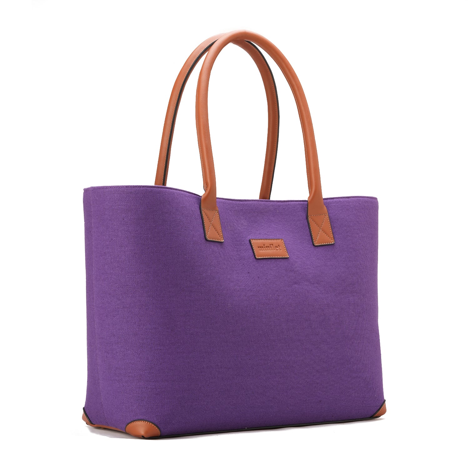 Camel x Purple | Leather Canvas Bag