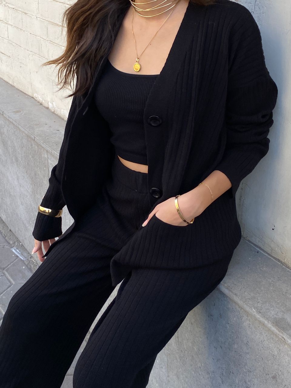 Black | Cardigan & Pants knit Set