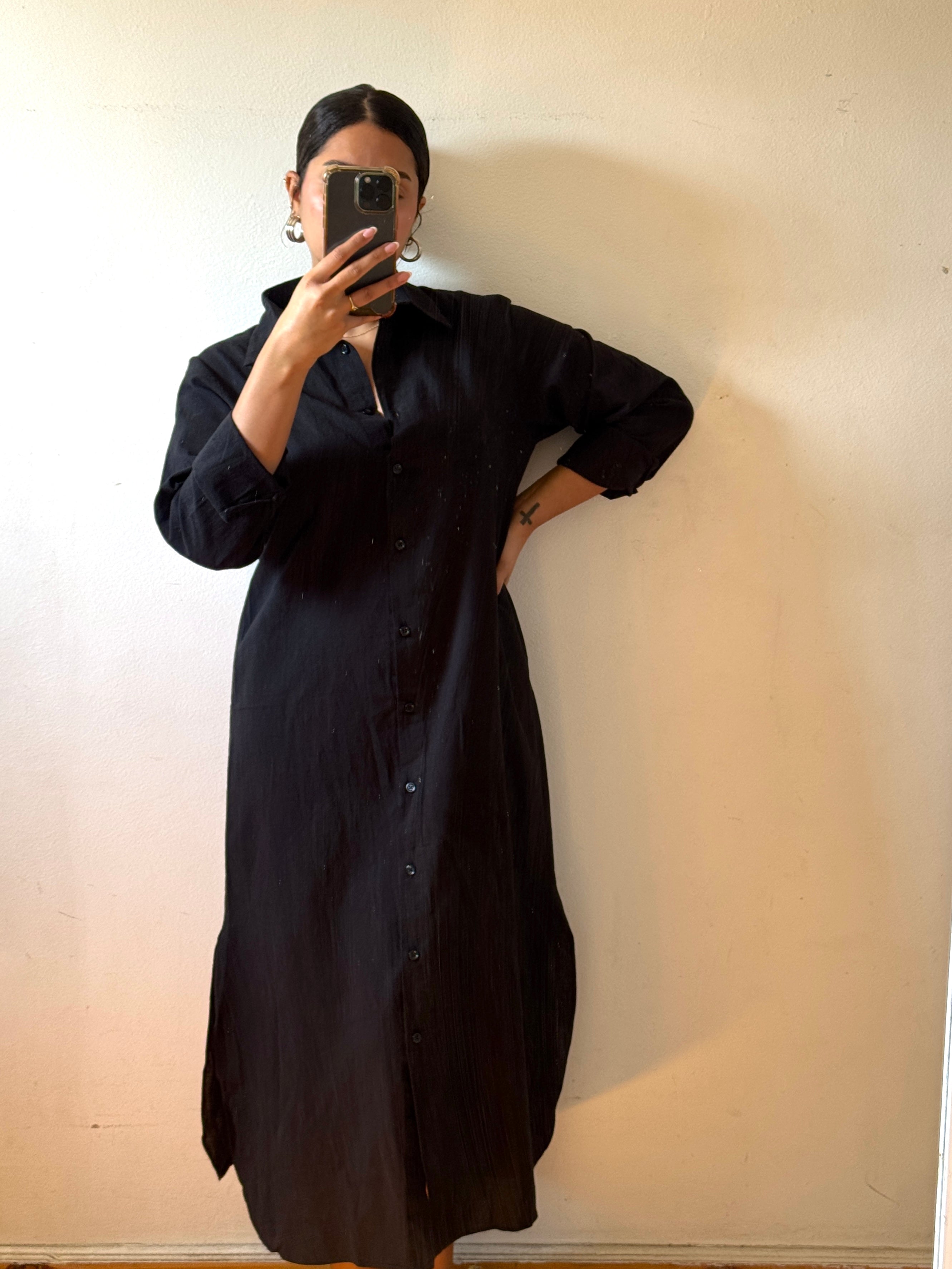 Black | Long Sleeves Linen Dress