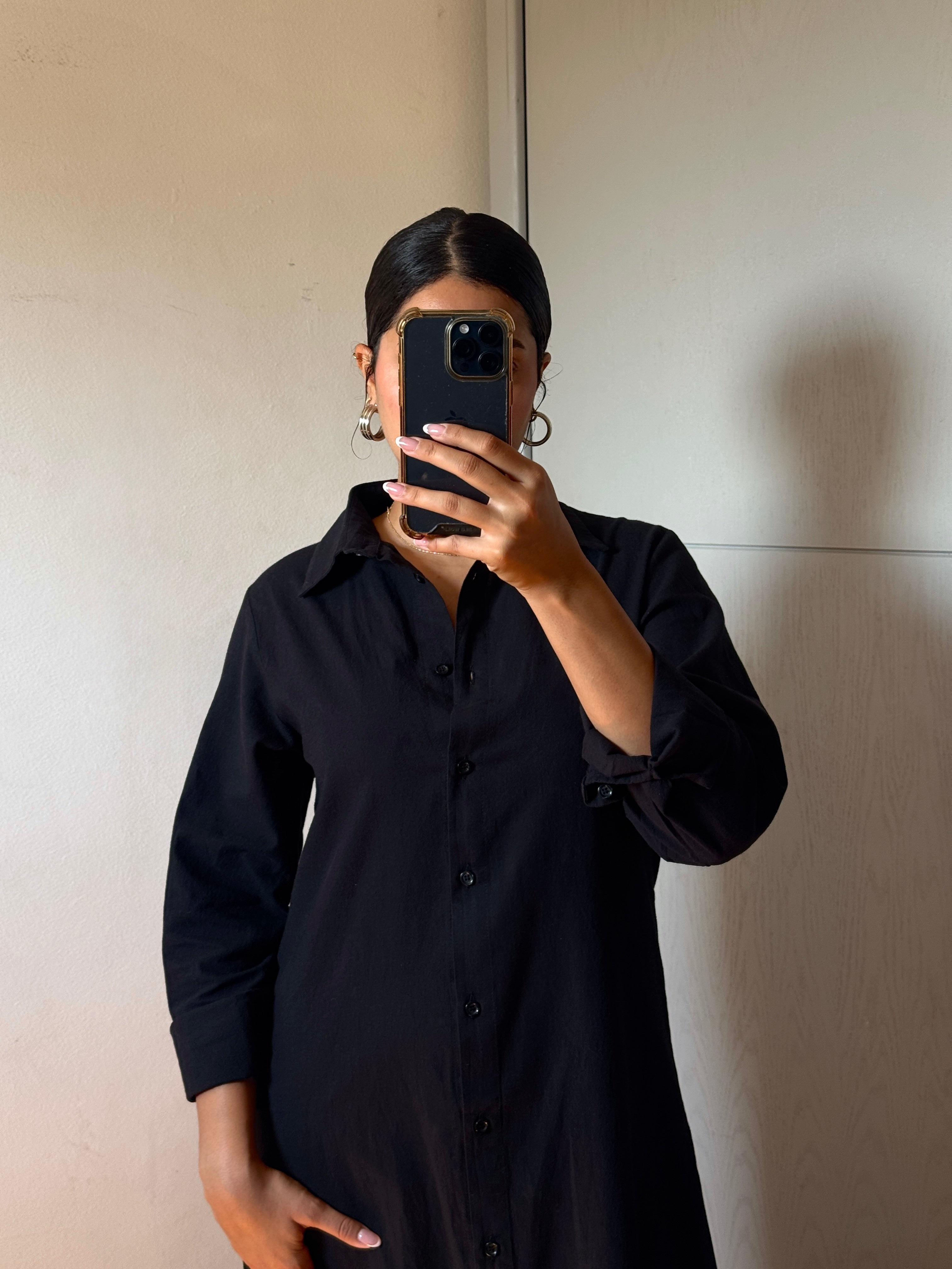 Black | Long Sleeves Linen Dress
