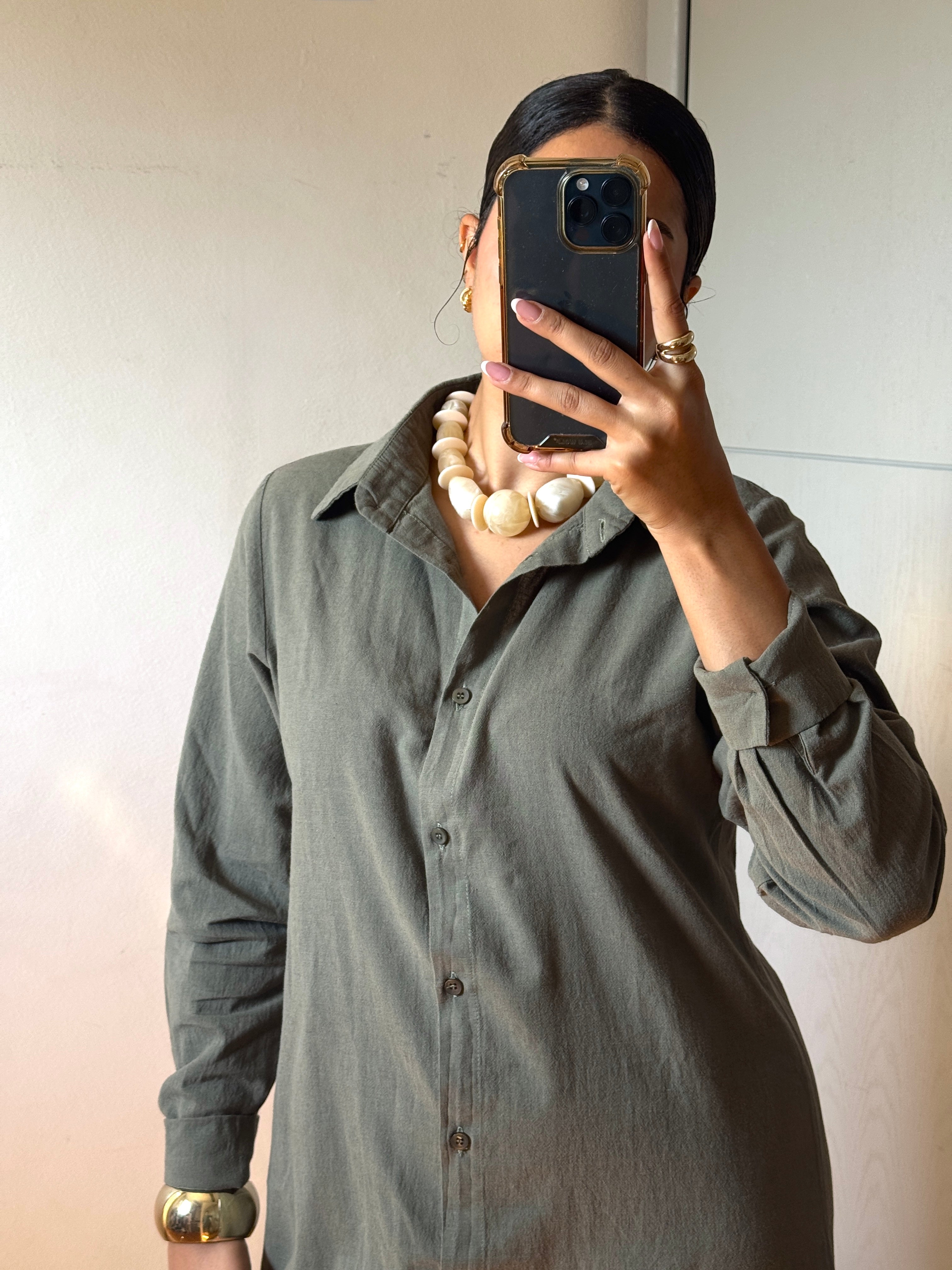 Olive | Long Sleeves Linen Dress