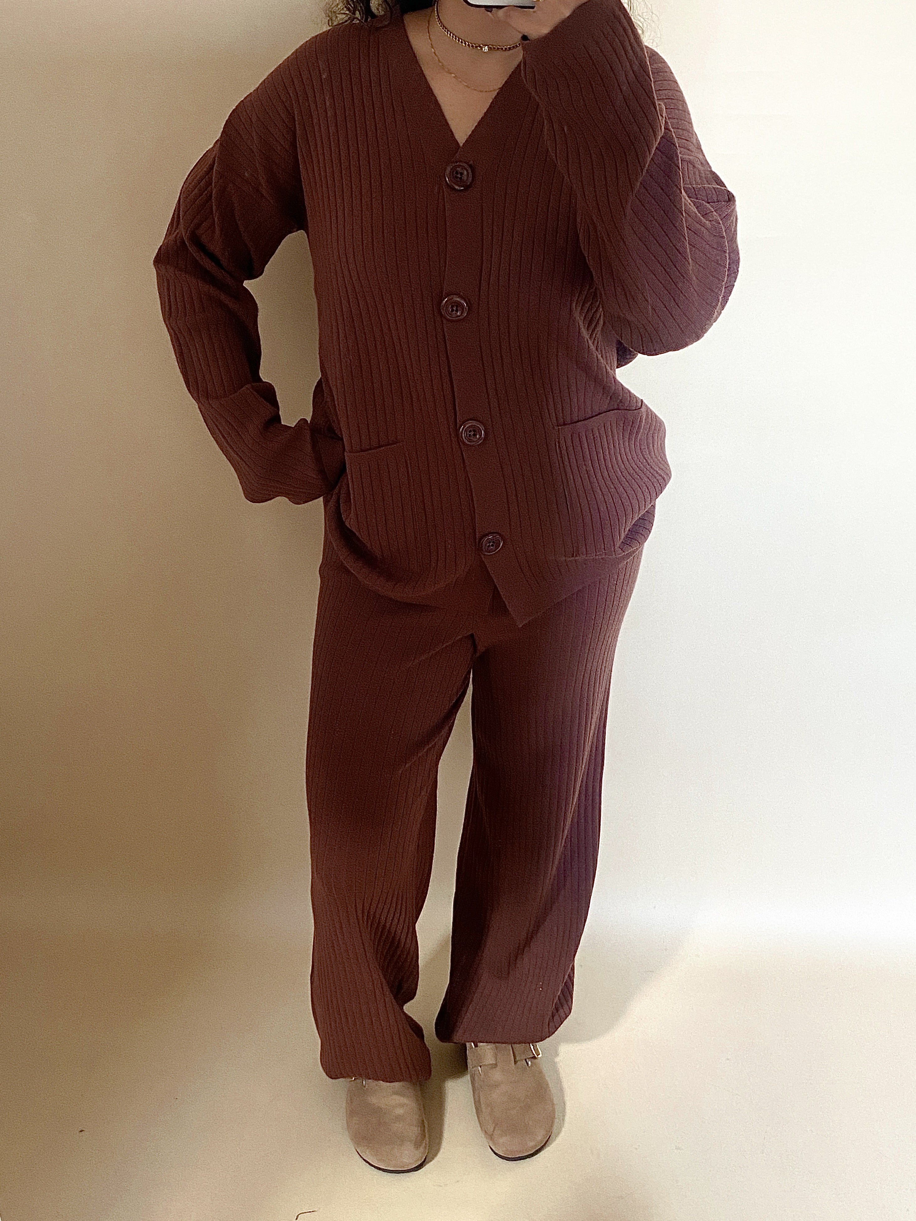 Chocolate Brown | Cardigan & Pants knit Set