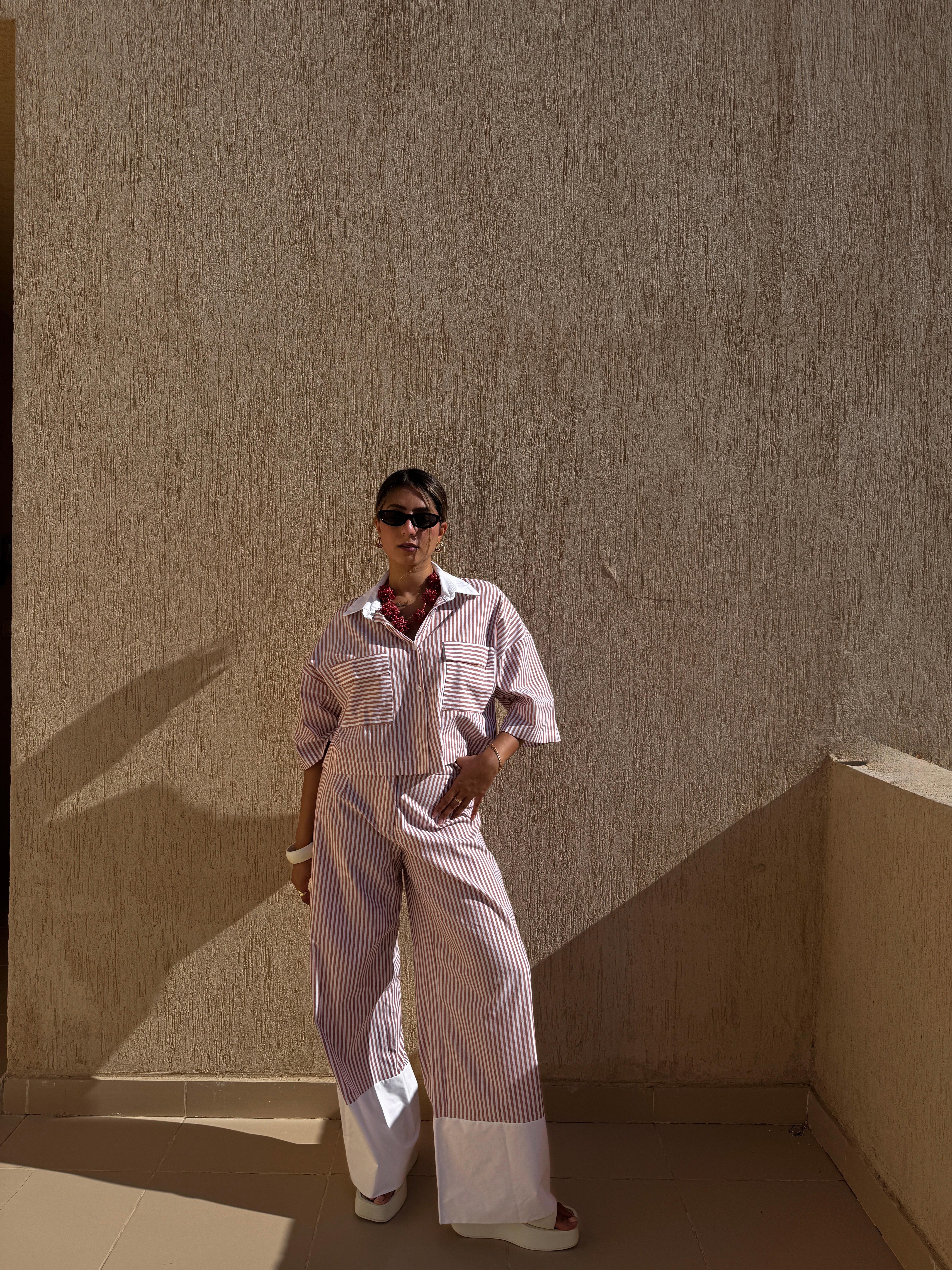 Brown X White | Striped Linen Cotton Blend Pants