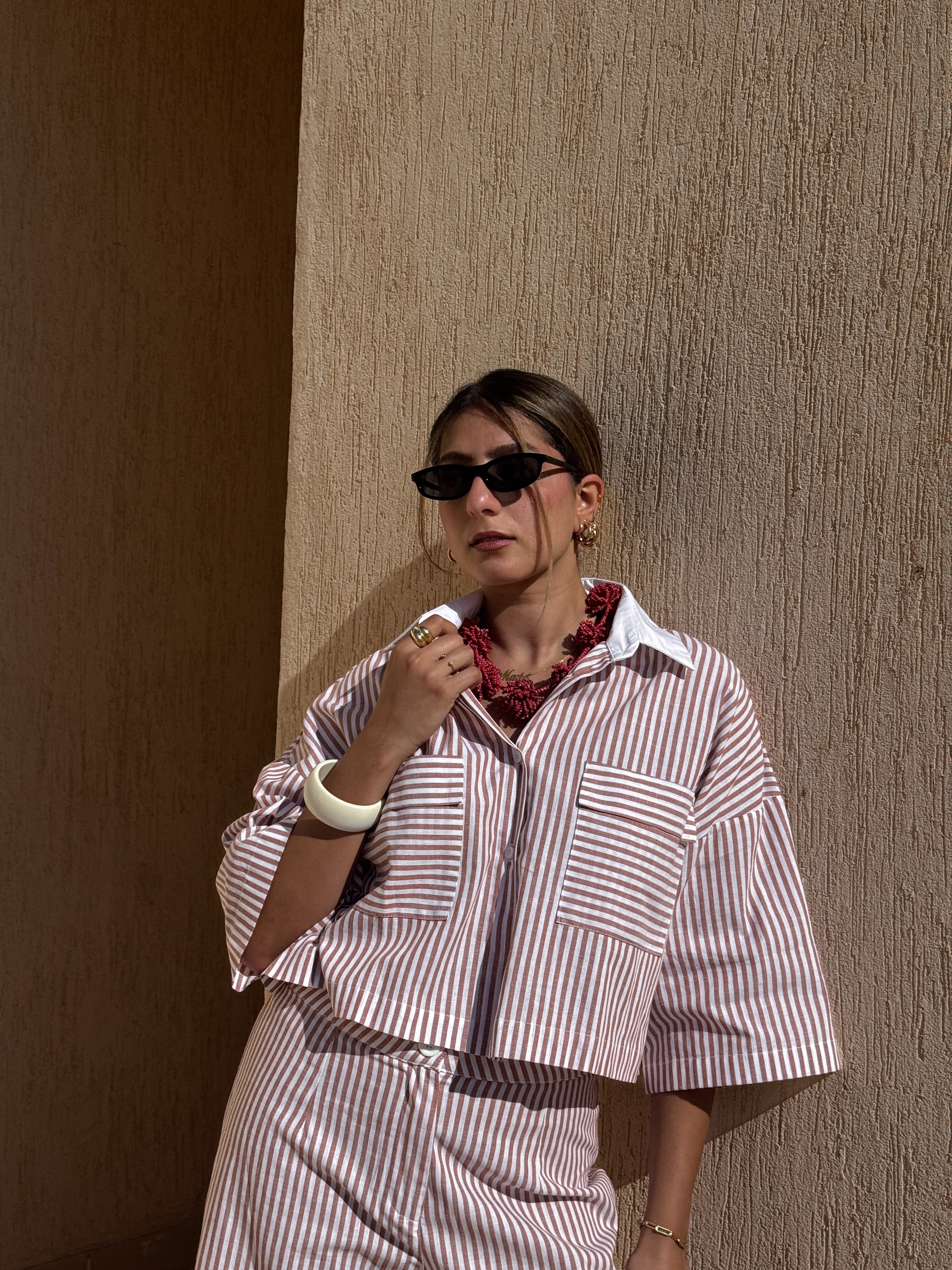 Brown X White | Striped Linen Cotton Blend Shirt
