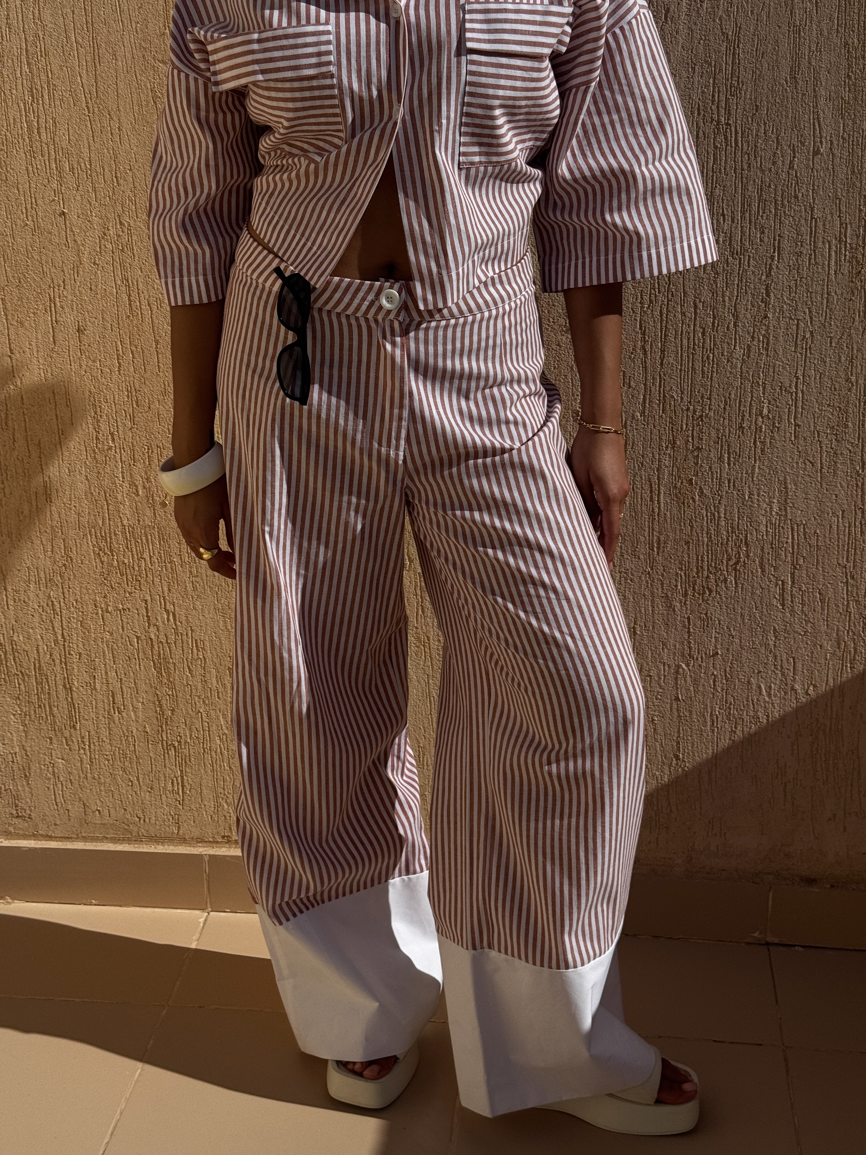 Brown X White | Striped Linen Cotton Blend Pants