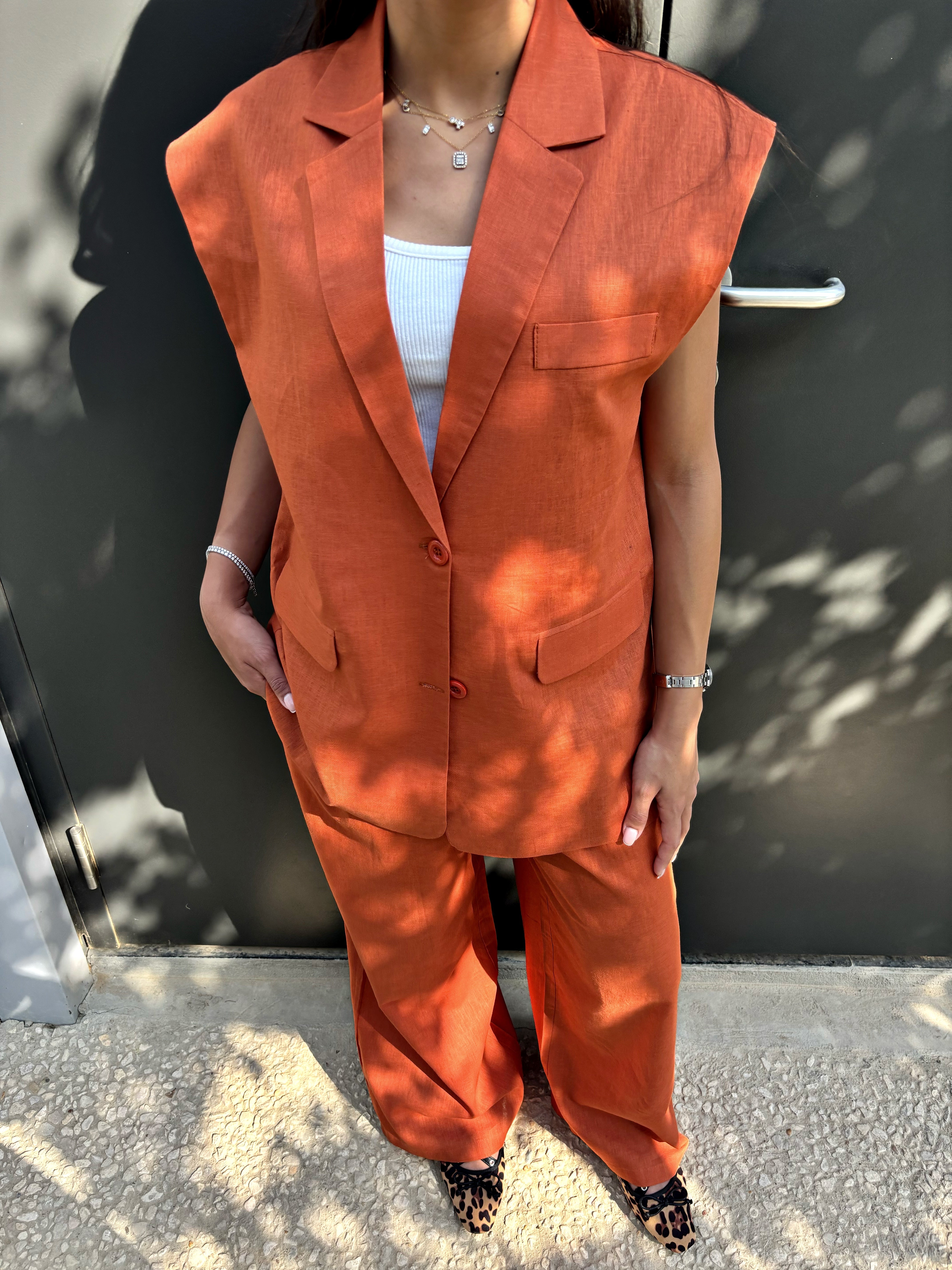 Dark Orange | Oversized Linen VEST