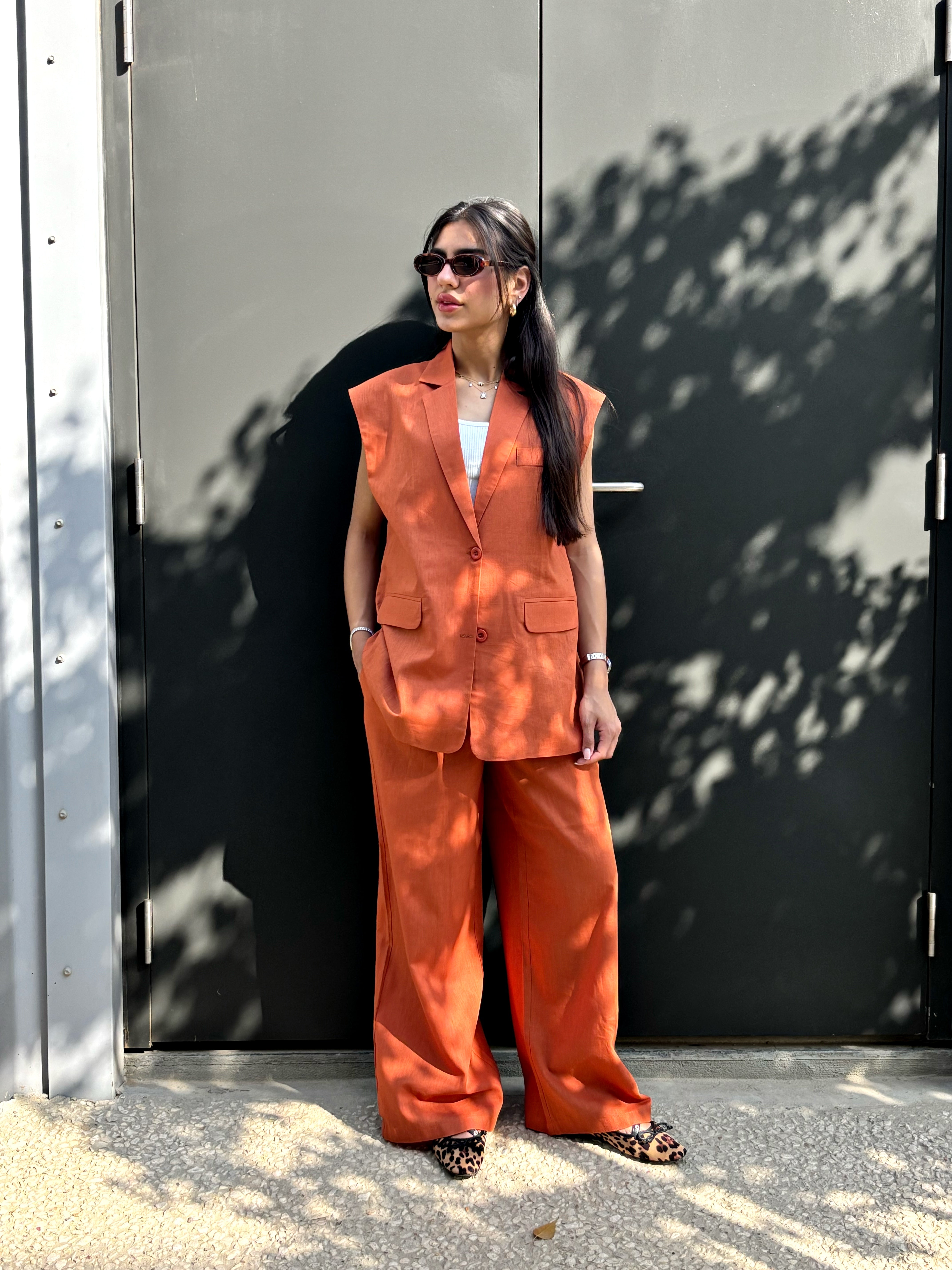 Dark Orange | Oversized Linen VEST