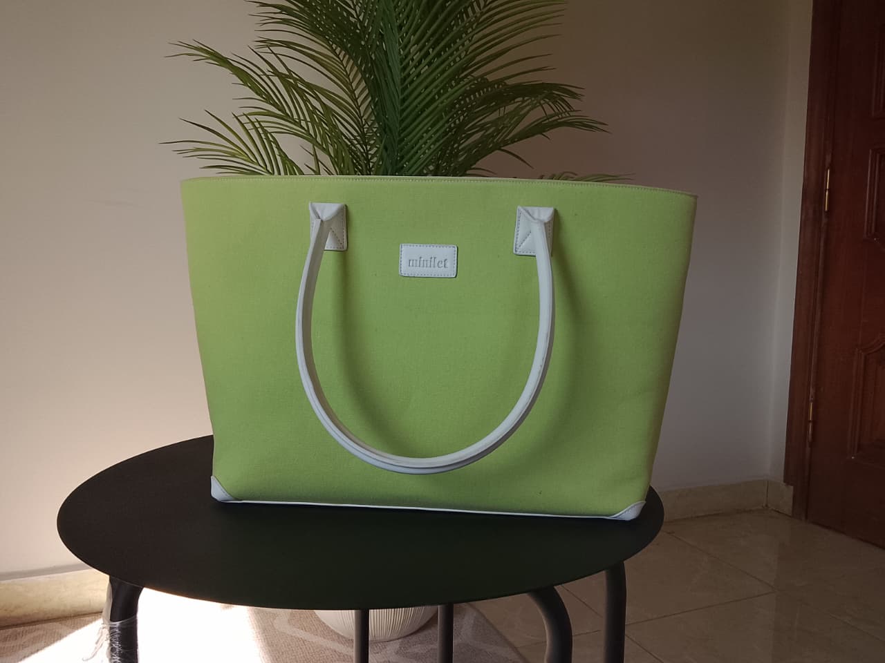 White x Lime | Leather Canvas Bag (Zero Waste 🌿)