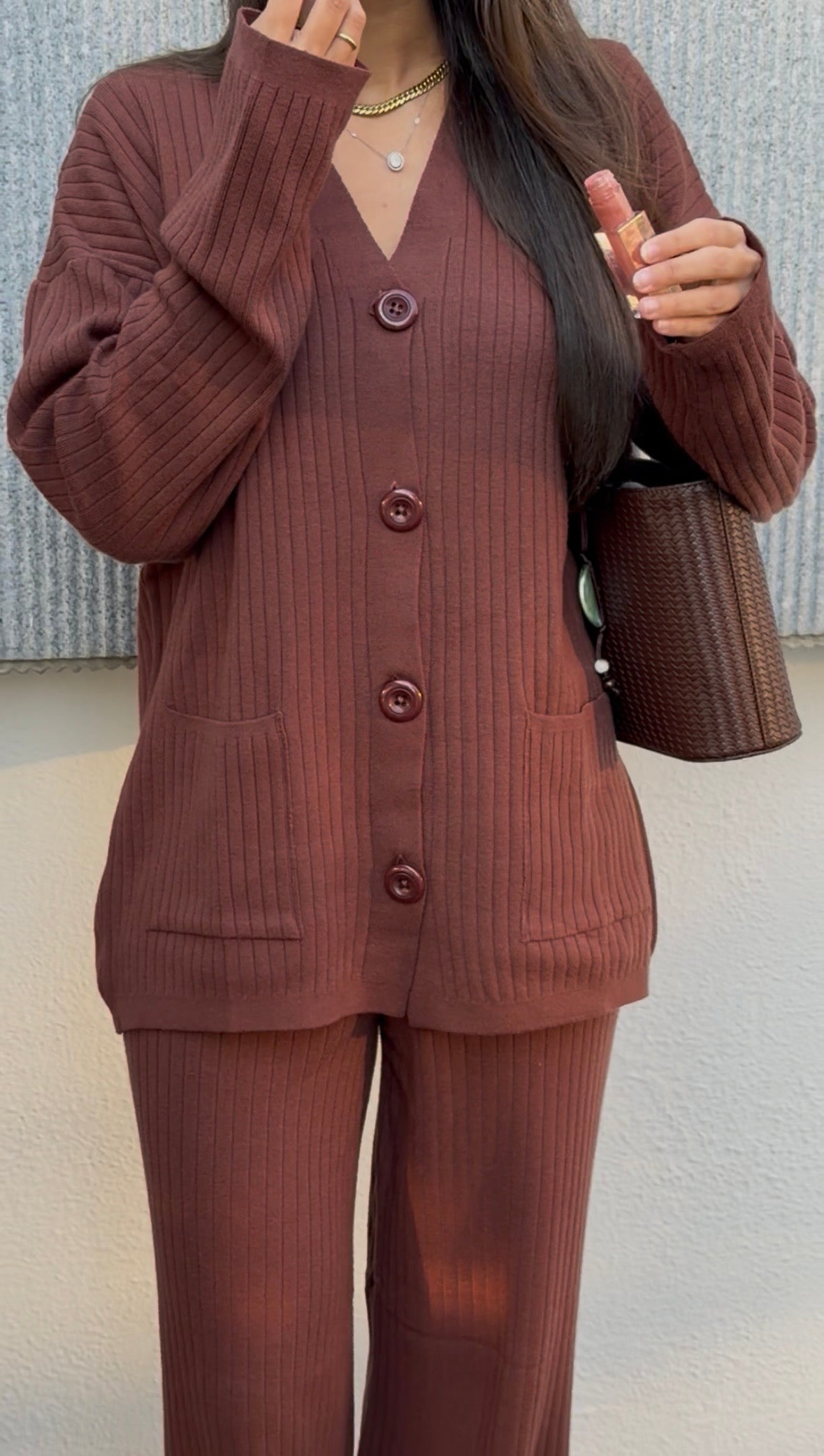 Chocolate Brown | Cardigan & Pants knit Set