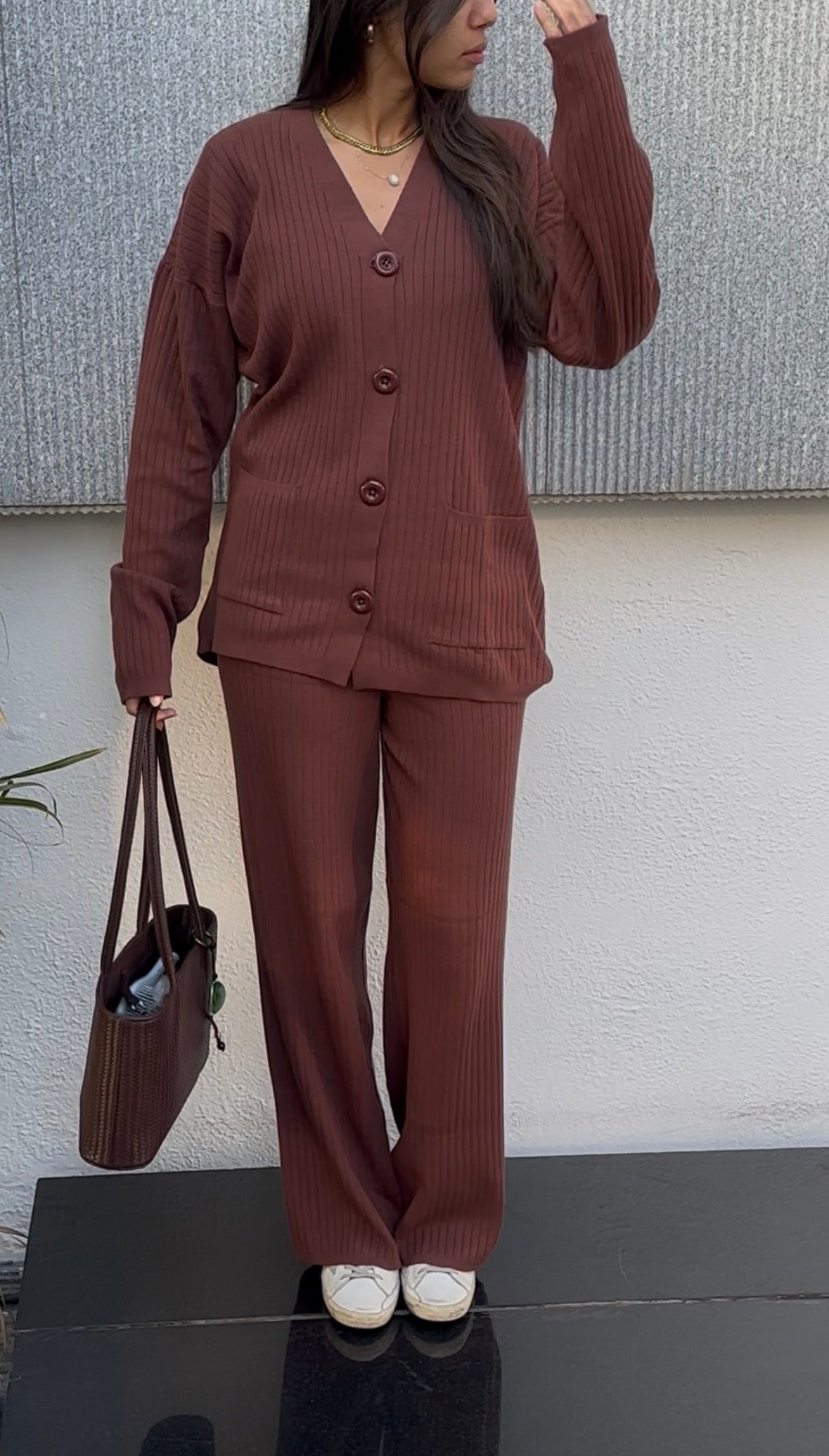 Chocolate Brown | Cardigan & Pants knit Set