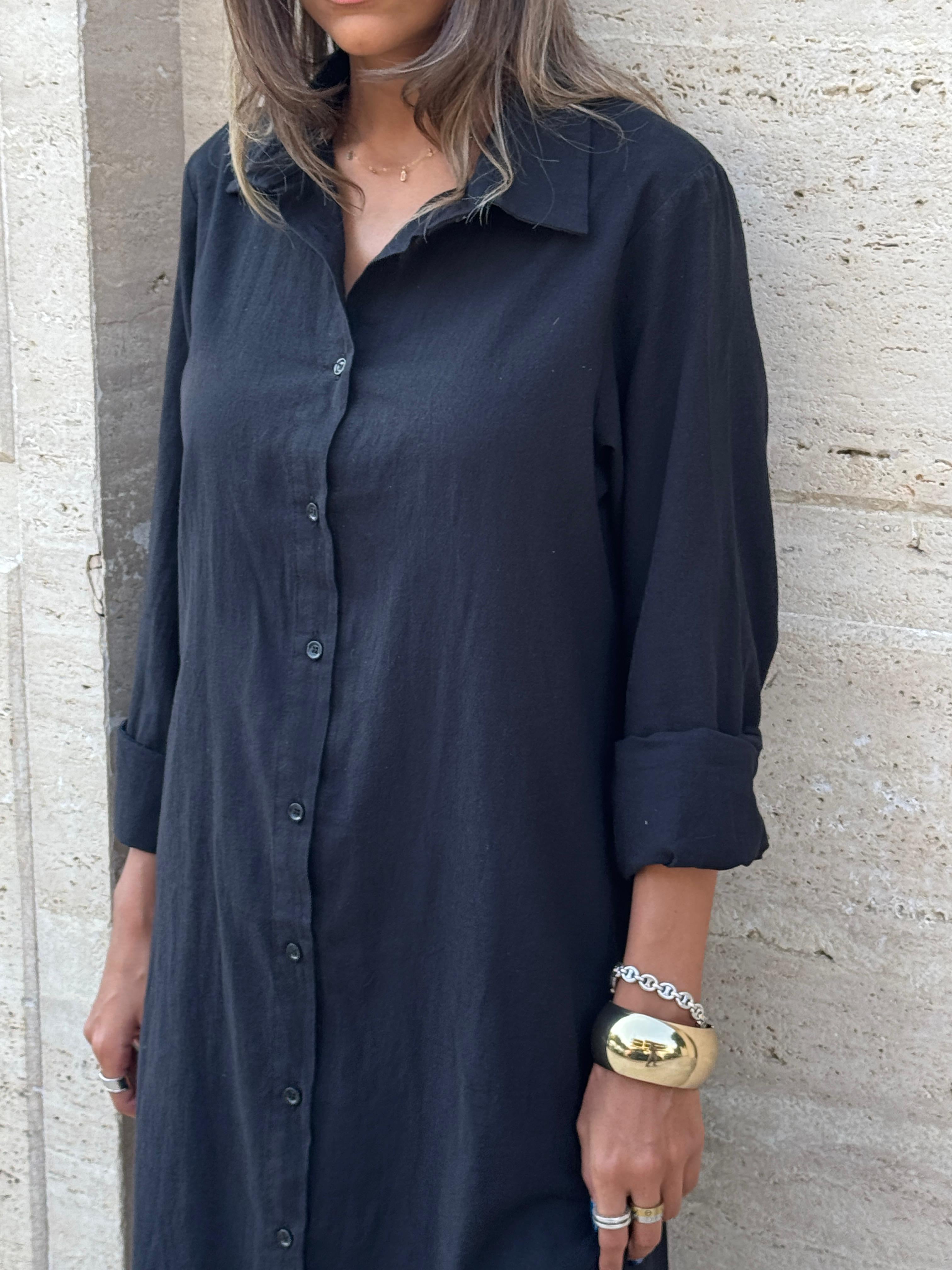 Black | Long Sleeves Linen Dress