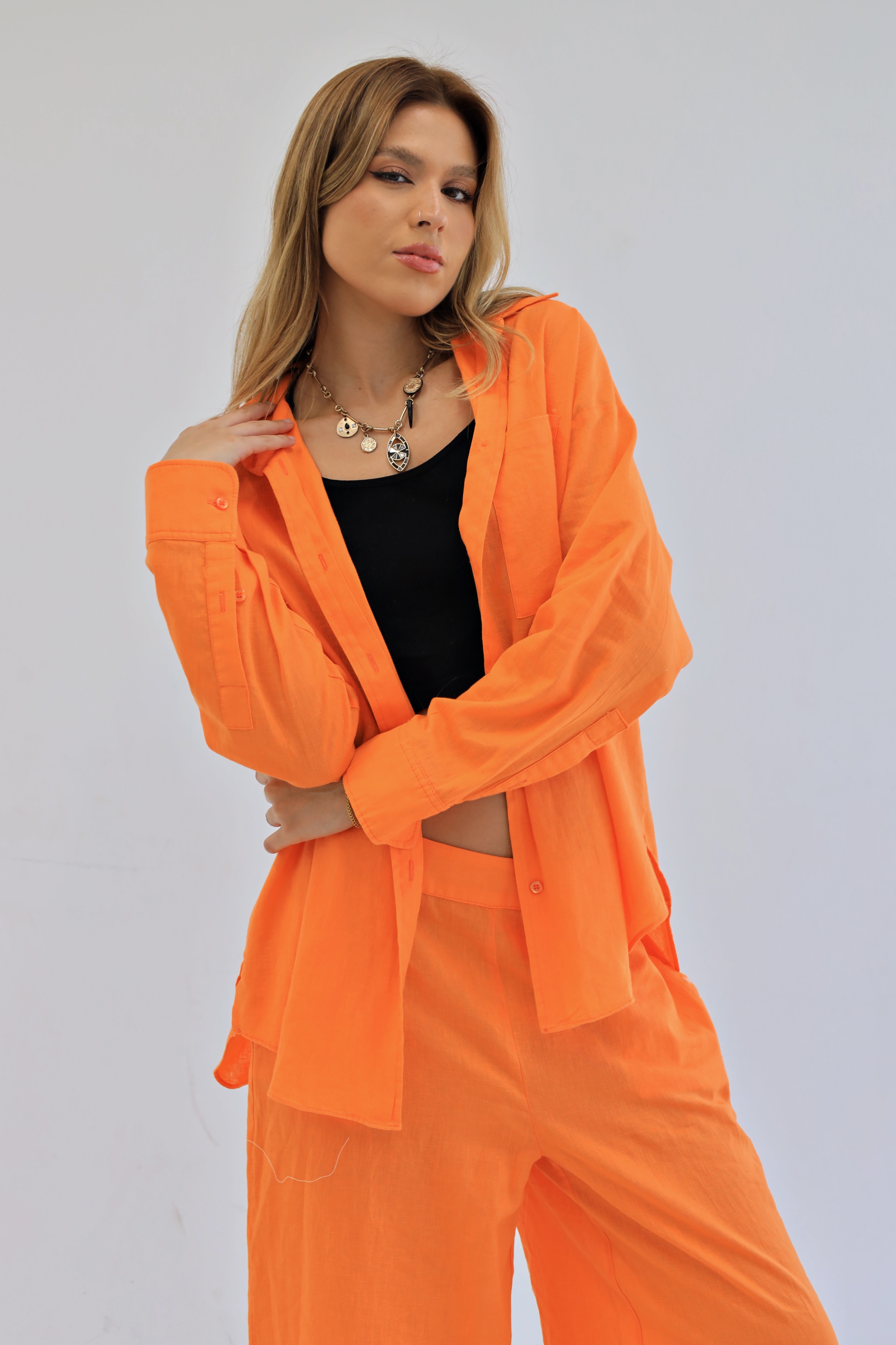 Orange | Oversized Linen Shirt