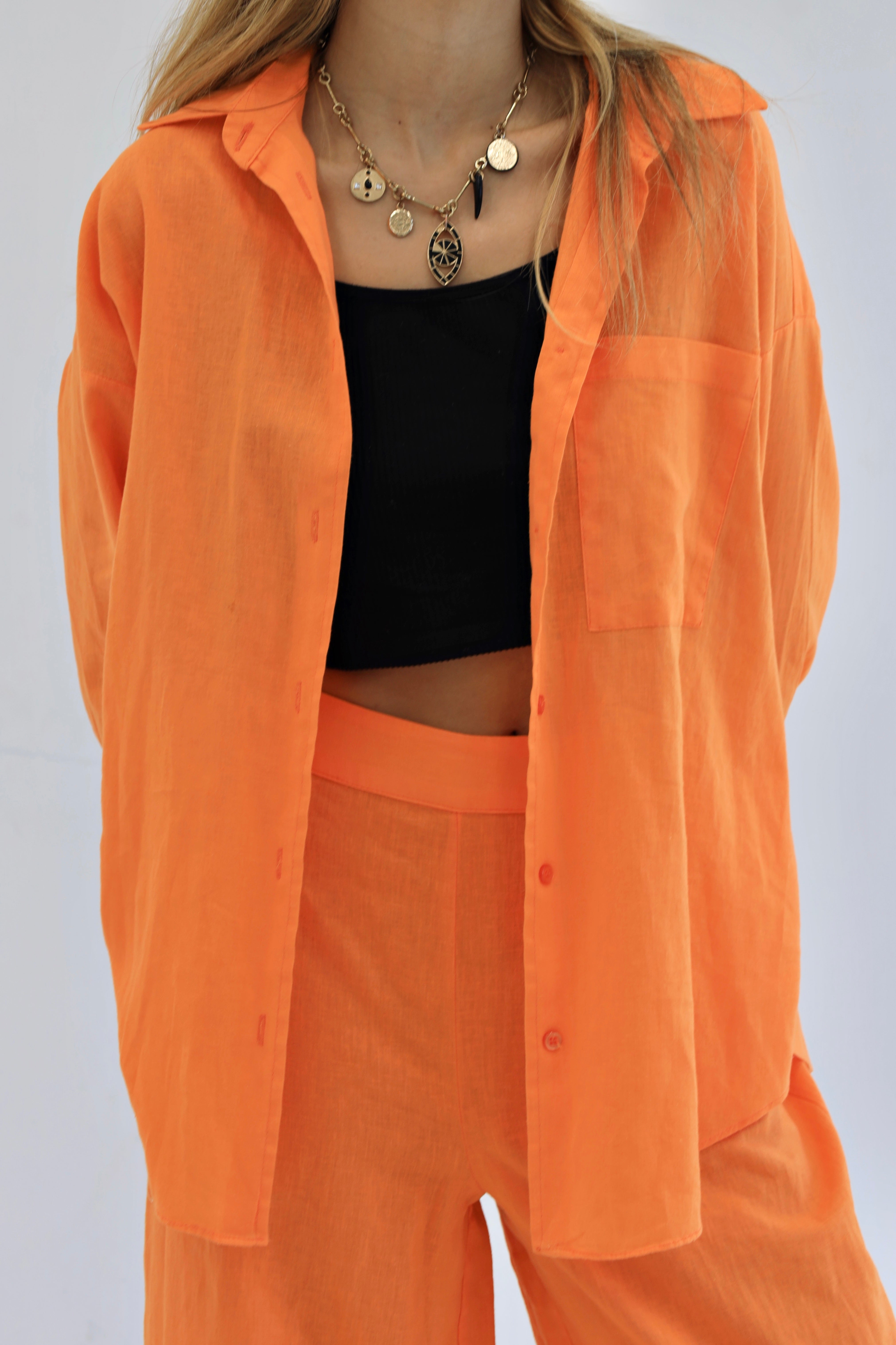 Orange | Oversized Linen Shirt