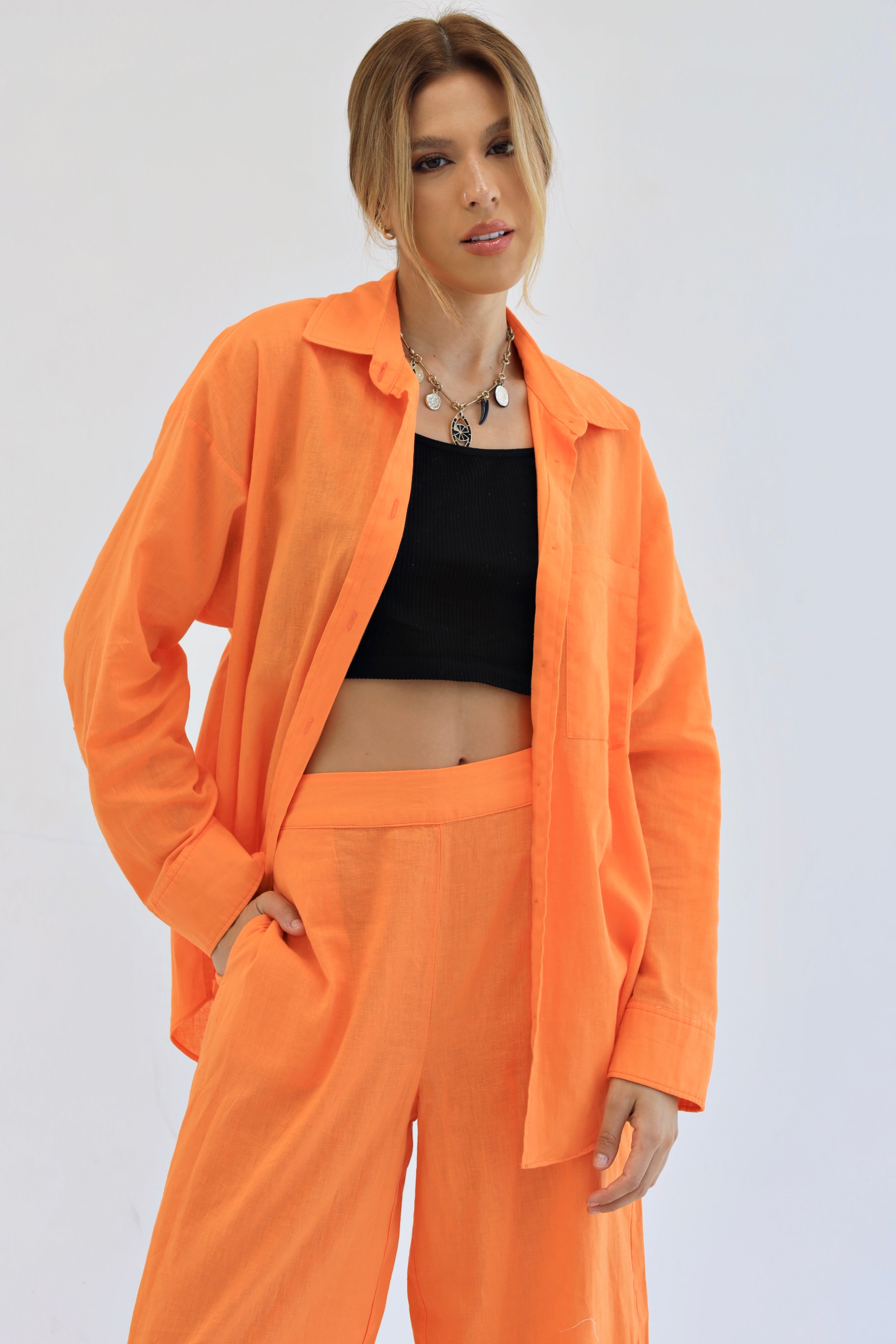 Orange | Oversized Linen Shirt