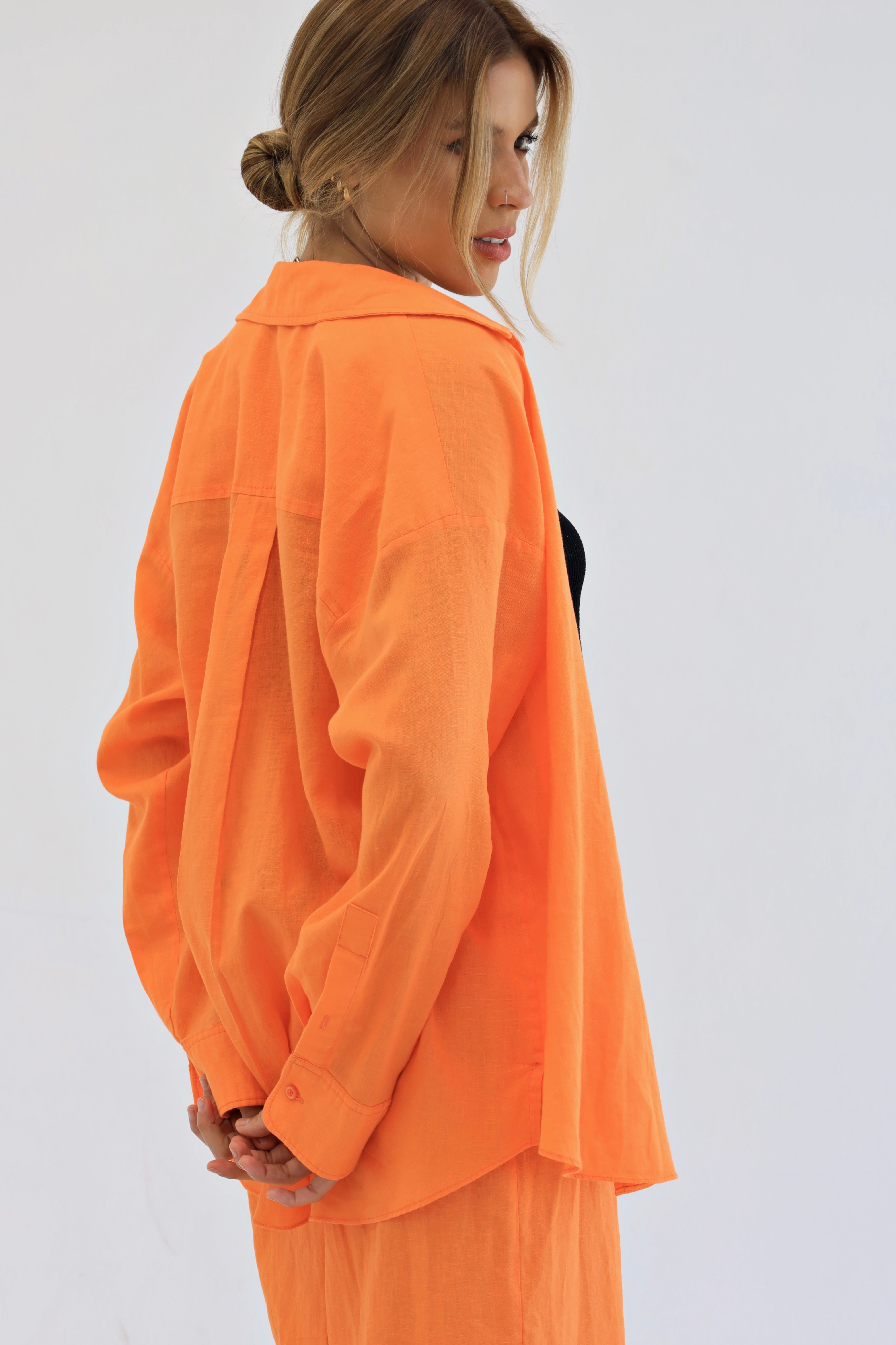 Orange | Oversized Linen Shirt