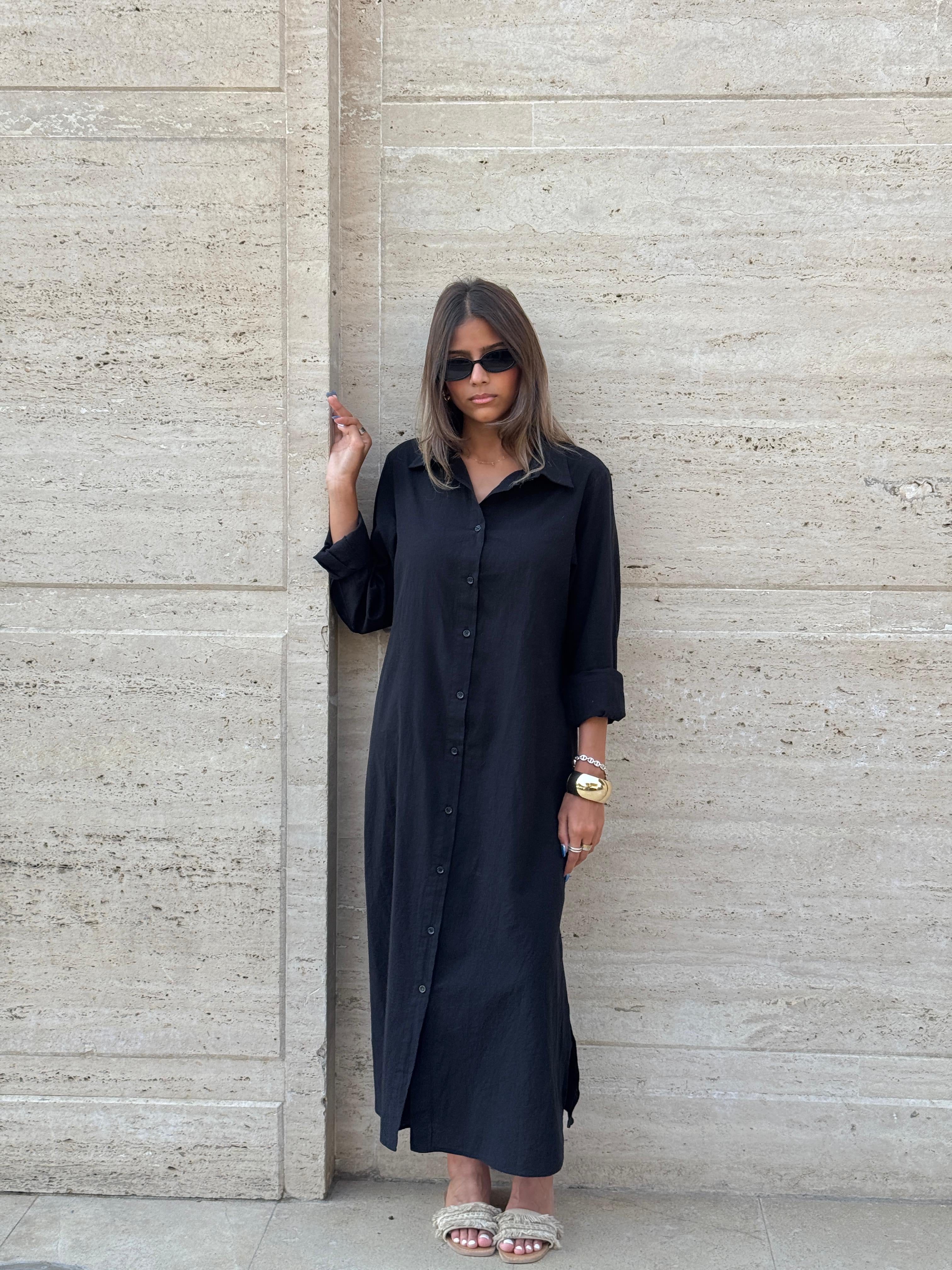 Black | Long Sleeves Linen Dress