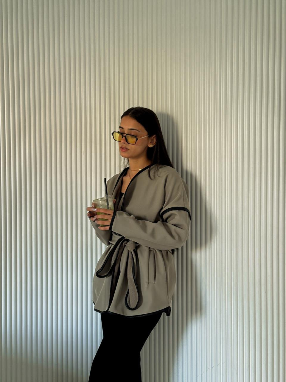 Olive fleece x leather Jacket