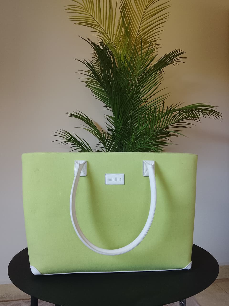 White x Lime | Leather Canvas Bag  (Zero Waste 🌿)