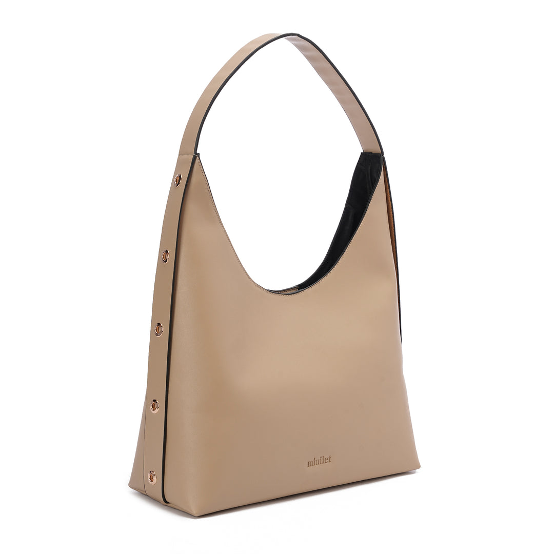 Beige| Leather Bag With Eyelets
