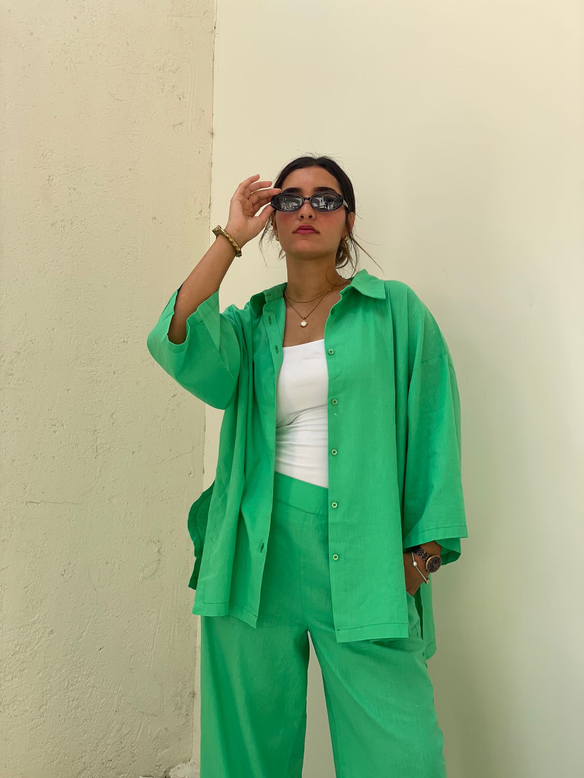 Green | Free Size Linen Shirt