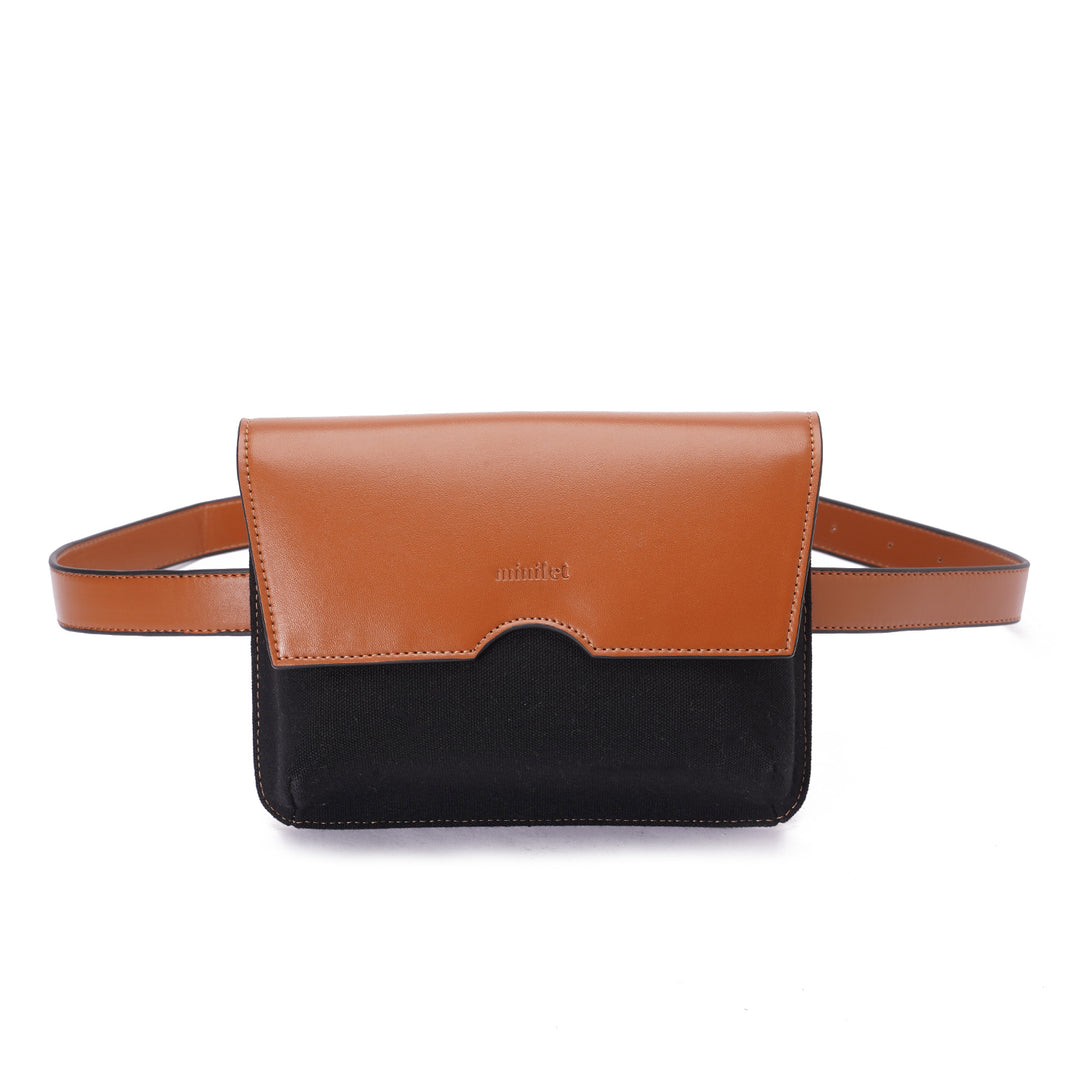 Black x Camel | Leather x Canvas Belt Bag