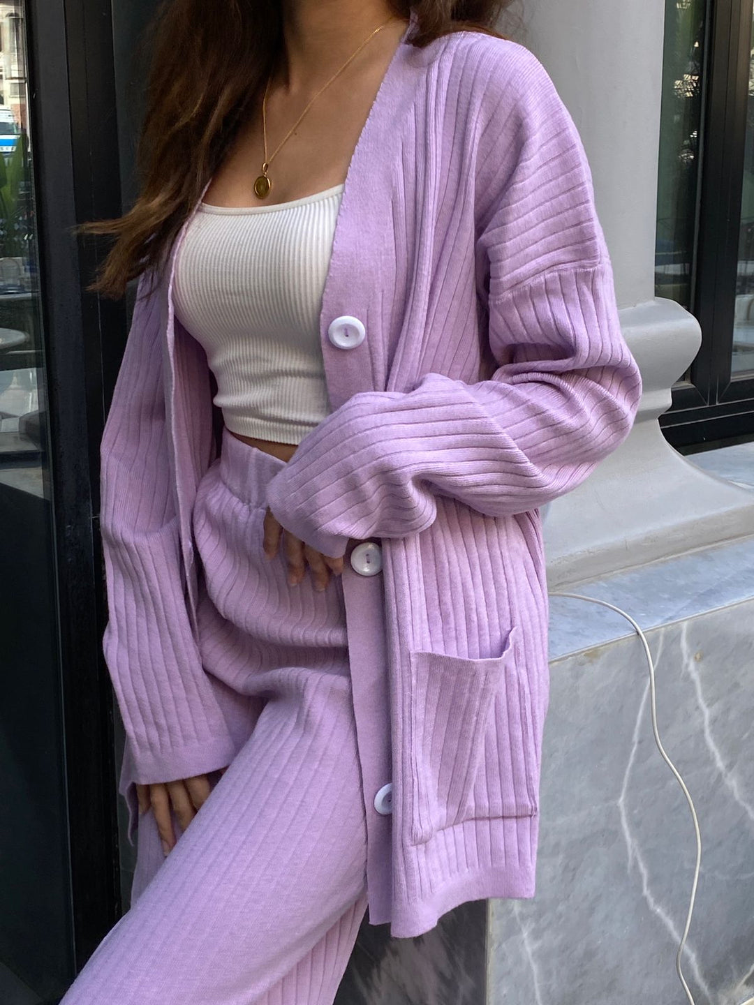 Lilac |  Cardigan & Pants knit Set