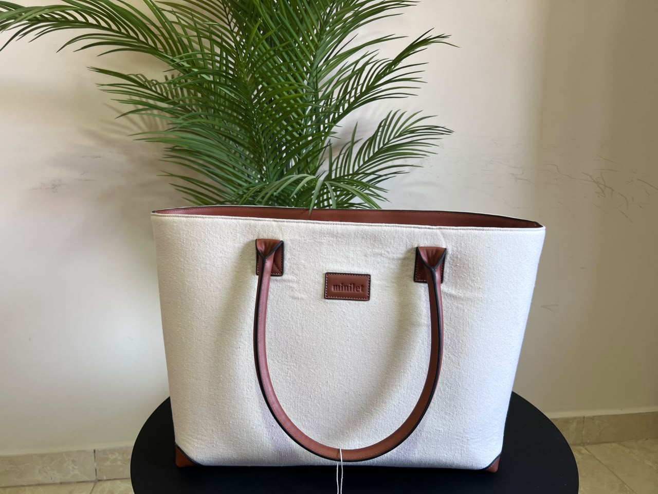 Camel x Offwhite | Leather Canvas Bag  (Zero Waste 🌿)