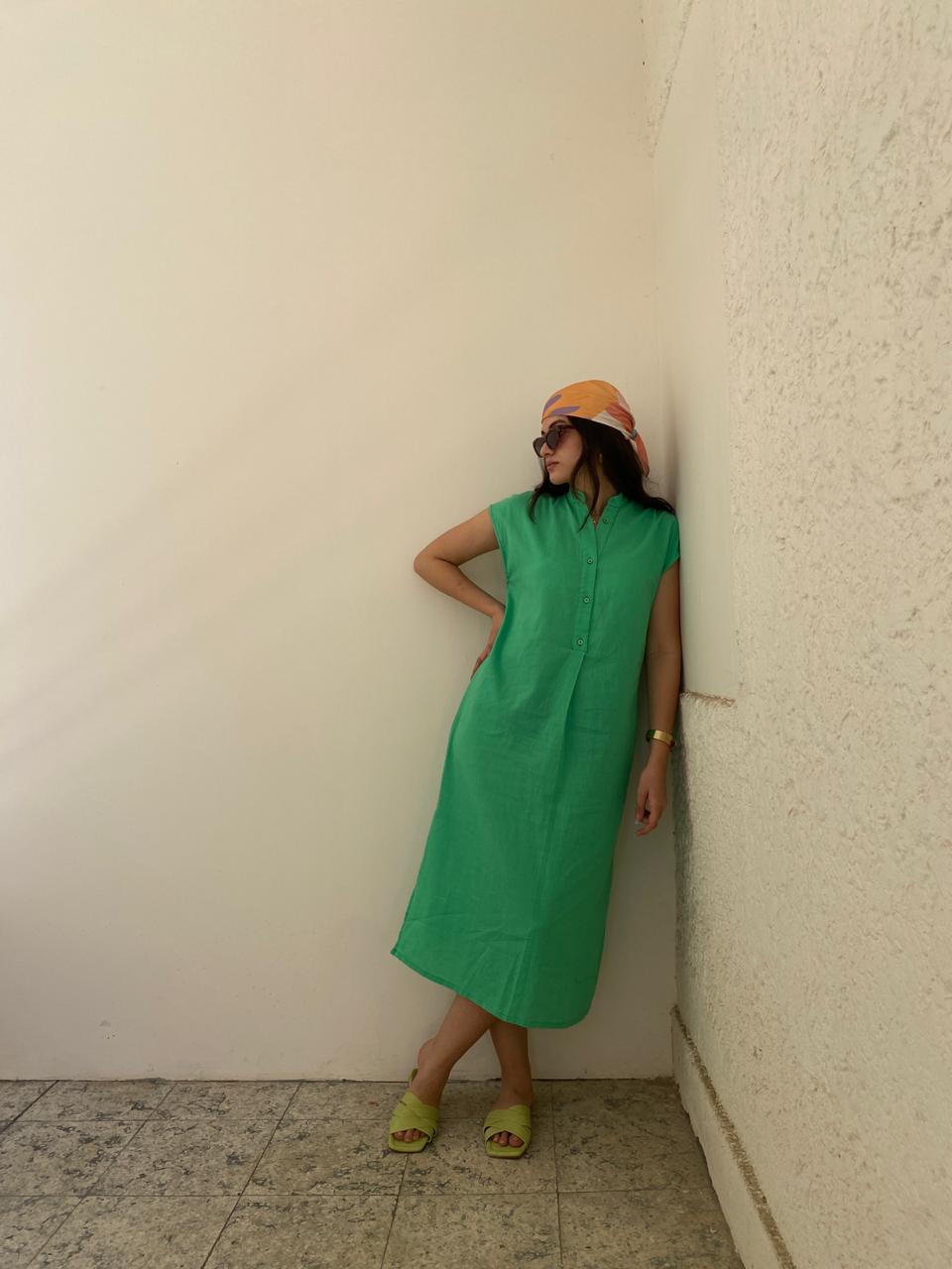 Green | City Linen Dress