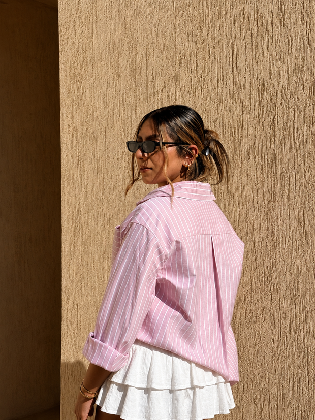 Pink X White | Striped Long Sleeves Cotton Shirt