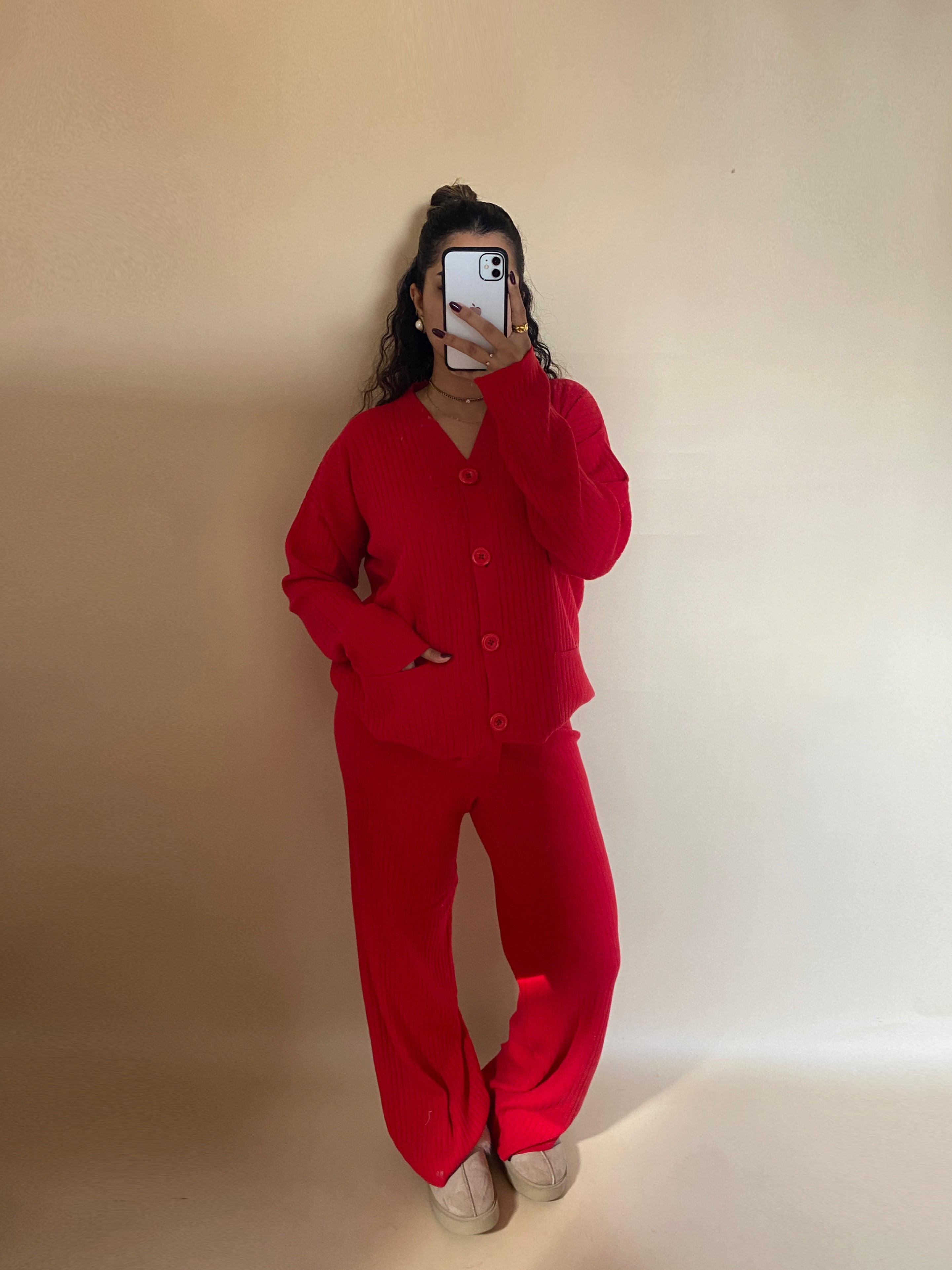 Red | Cardigan & Pants knit Set