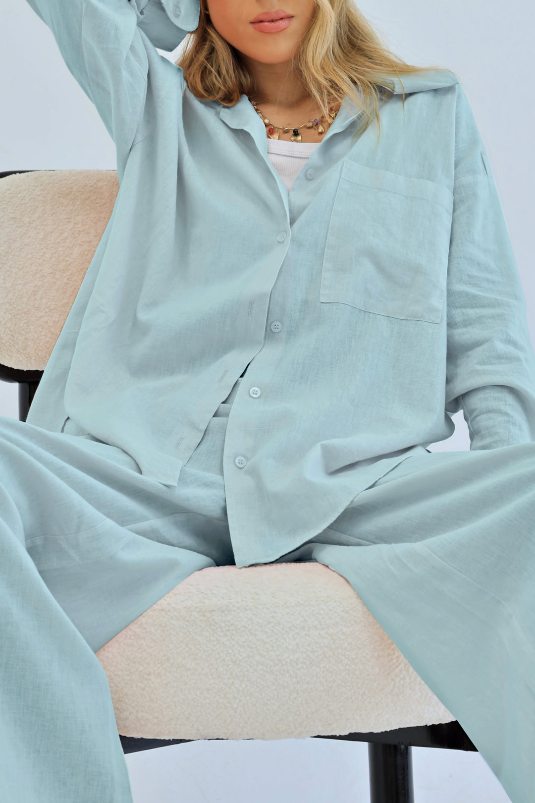 Mint Blue | Oversized Linen Shirt