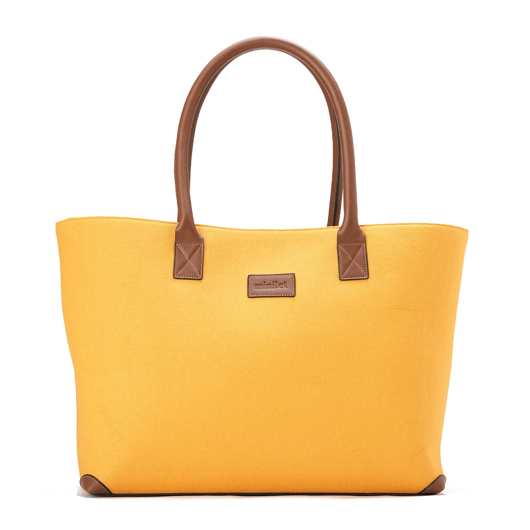 Brown X Mustard Yellow | Leather Canvas Bag