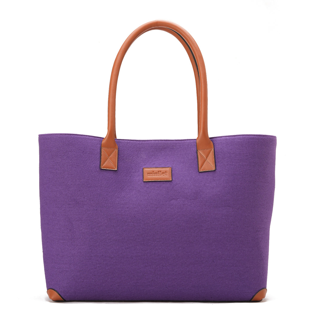 Camel x Purple | Leather Canvas Bag