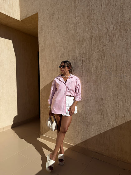 Pink X White | Striped Long Sleeves Cotton Shirt