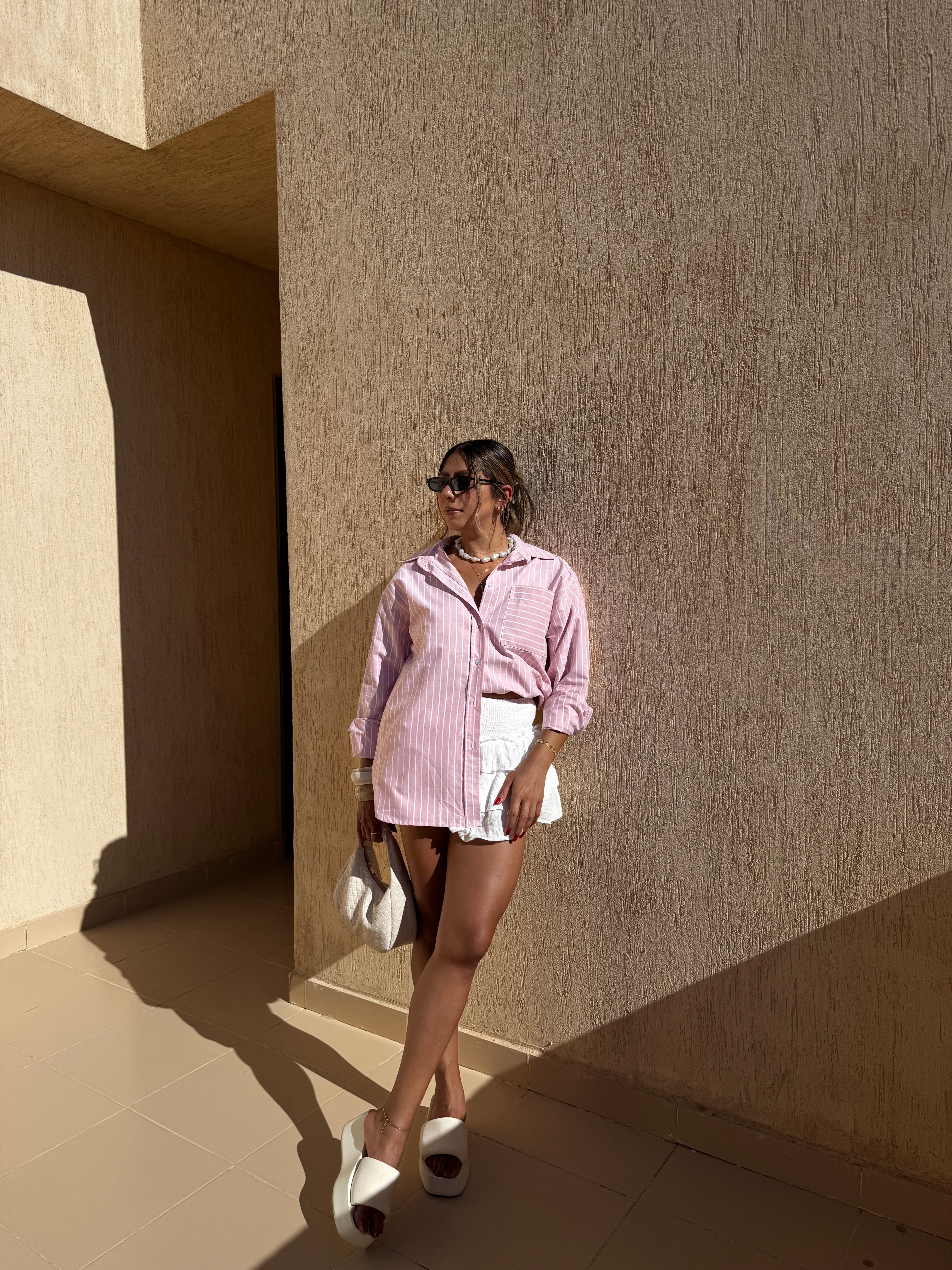 Pink X White | Striped Long Sleeves Cotton Shirt
