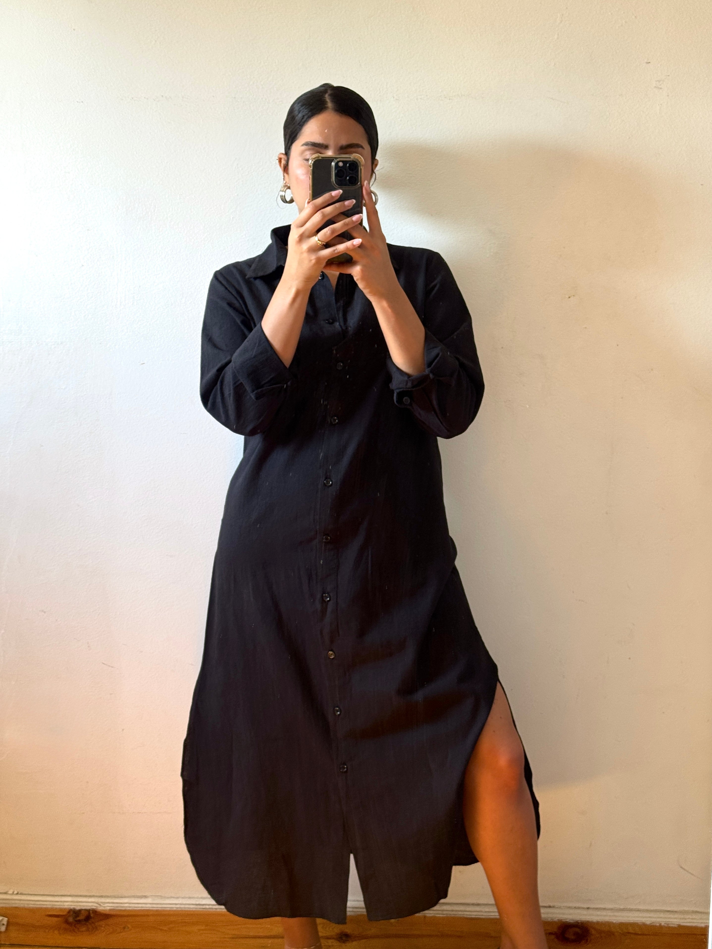 Black | Long Sleeves Linen Dress