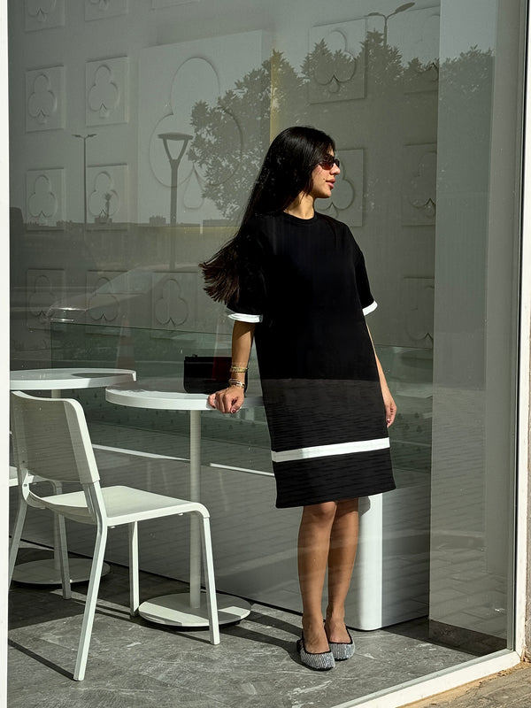 Black x White Stripe Comfy Dress