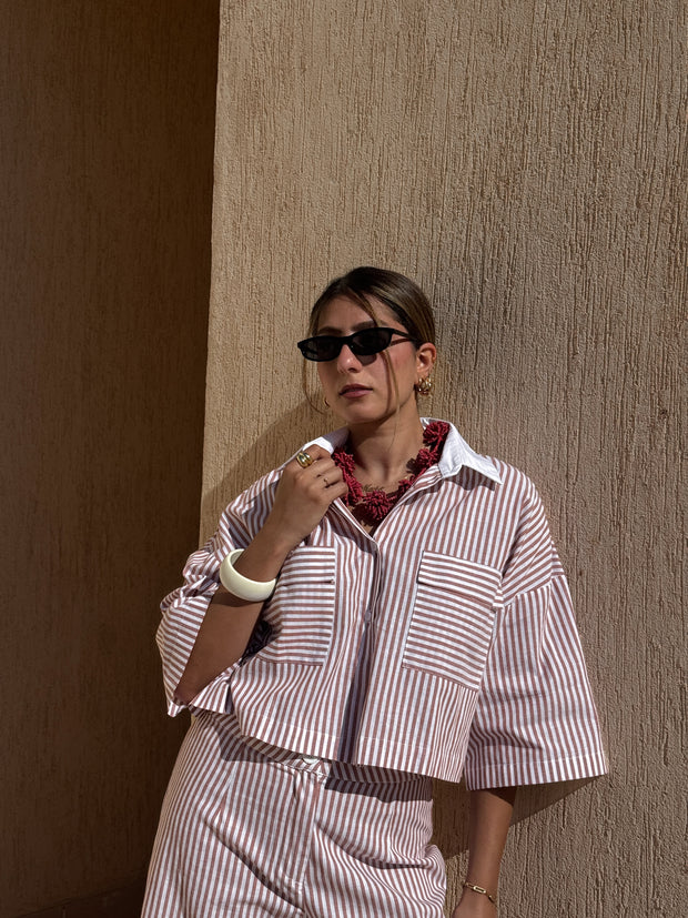 Brown X White | Striped Linen Cotton Blend Shirt