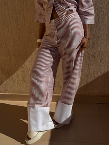 Brown X White | Striped Linen Cotton Blend Pants