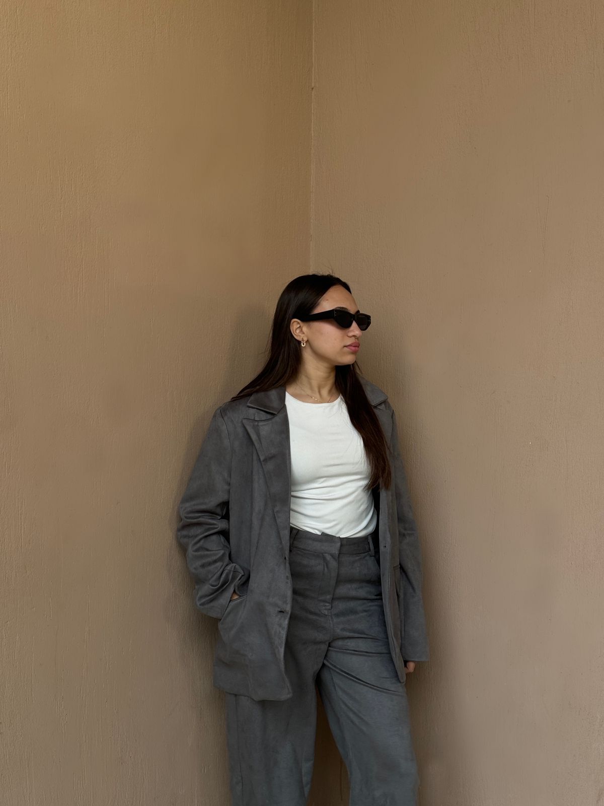 Grey | Oversized Suede Blazer